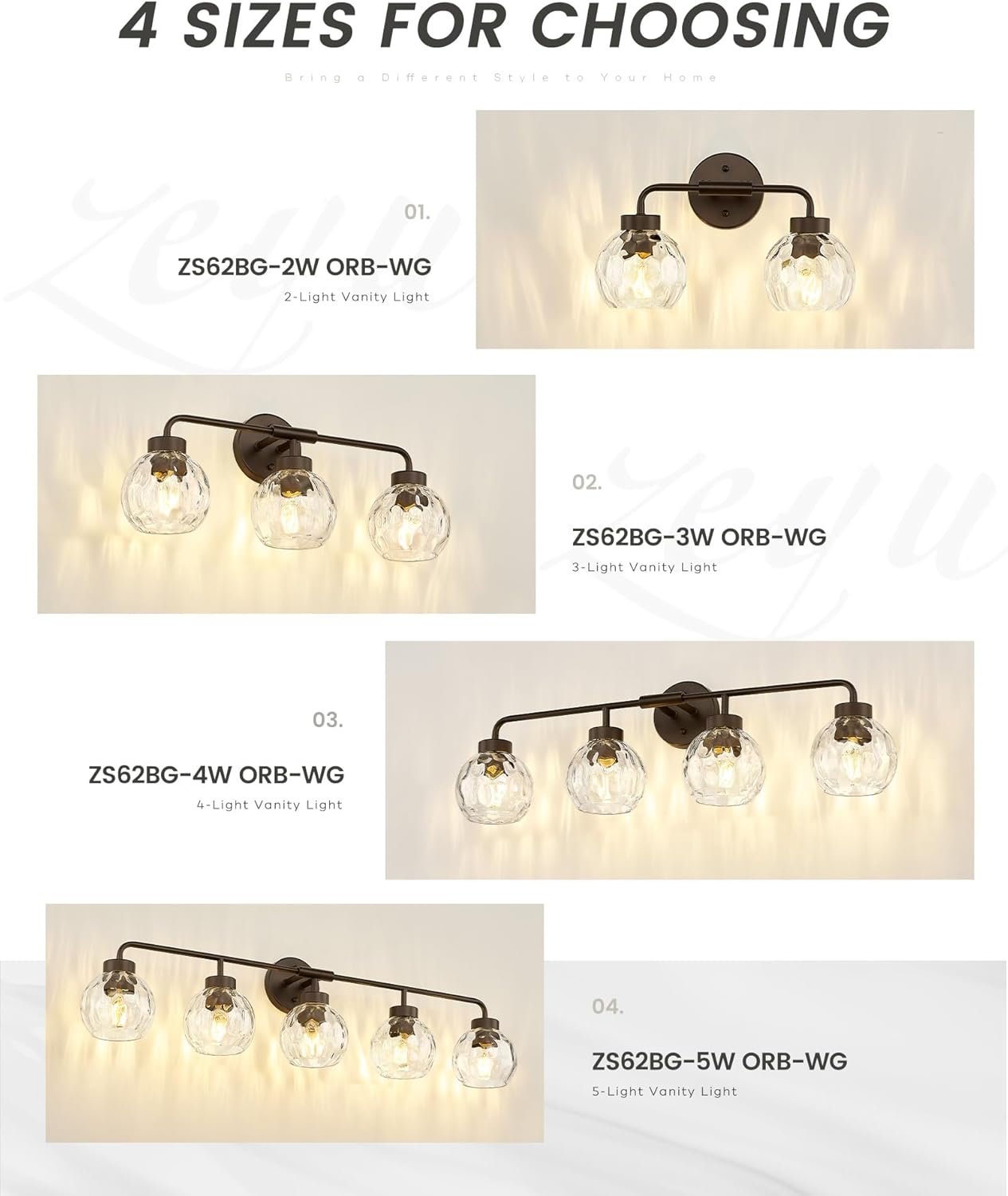 zeyu 2-Light Bathroom Vanity Light, Farmhouse Wall Sconce Lighting with Water Ripple Globe Glass, Oil Rubbed Bronze Finish, ZS62BG-2W ORB-WG