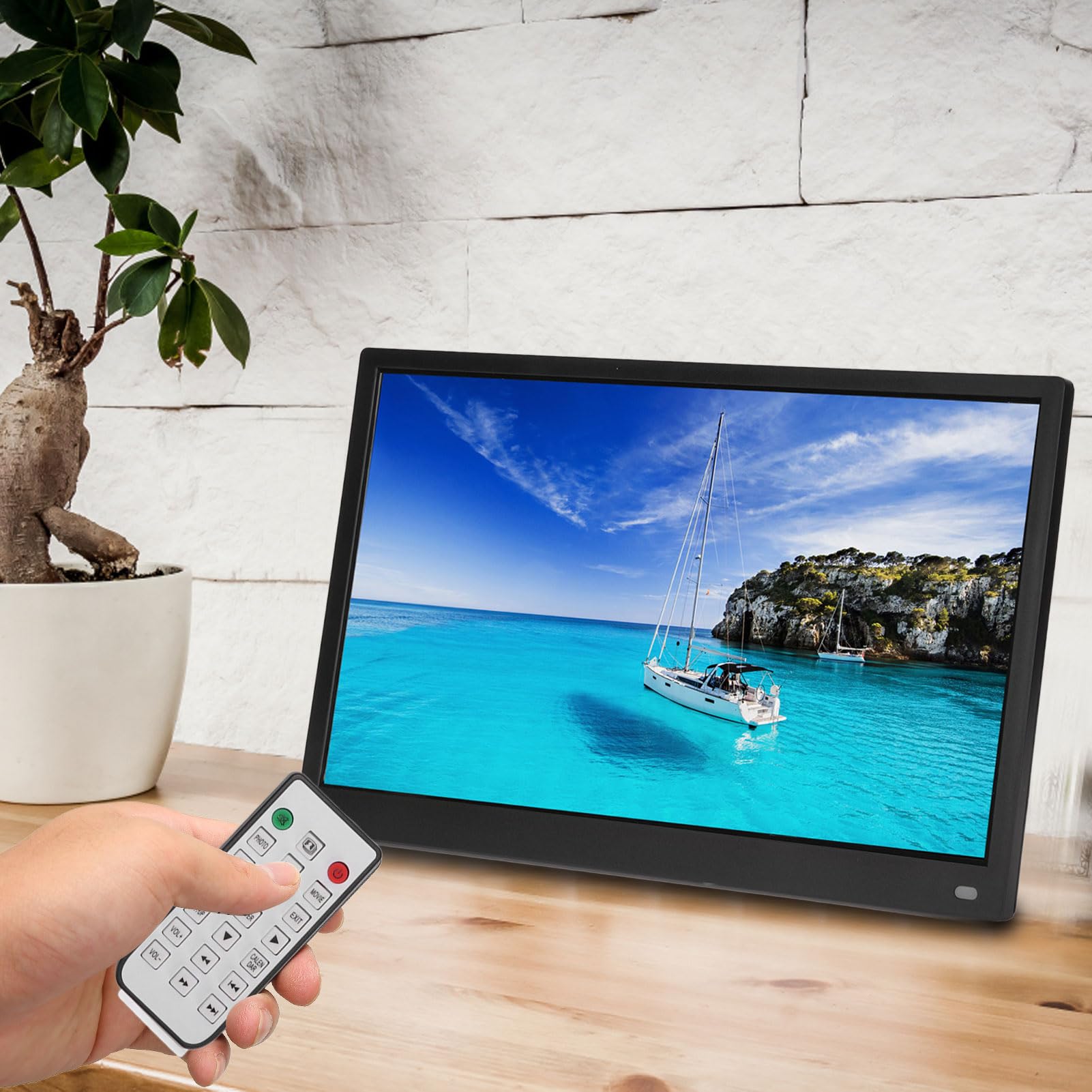 Annadue Elektronischer Digitaler Bilderrahmen, 1080P 15 Zoll Digitaler Bilderrahmen mit Fernbedienung Zum Teilen von Fotos und Videos Vom Telefon, Desktop und Wandmontage (Black)