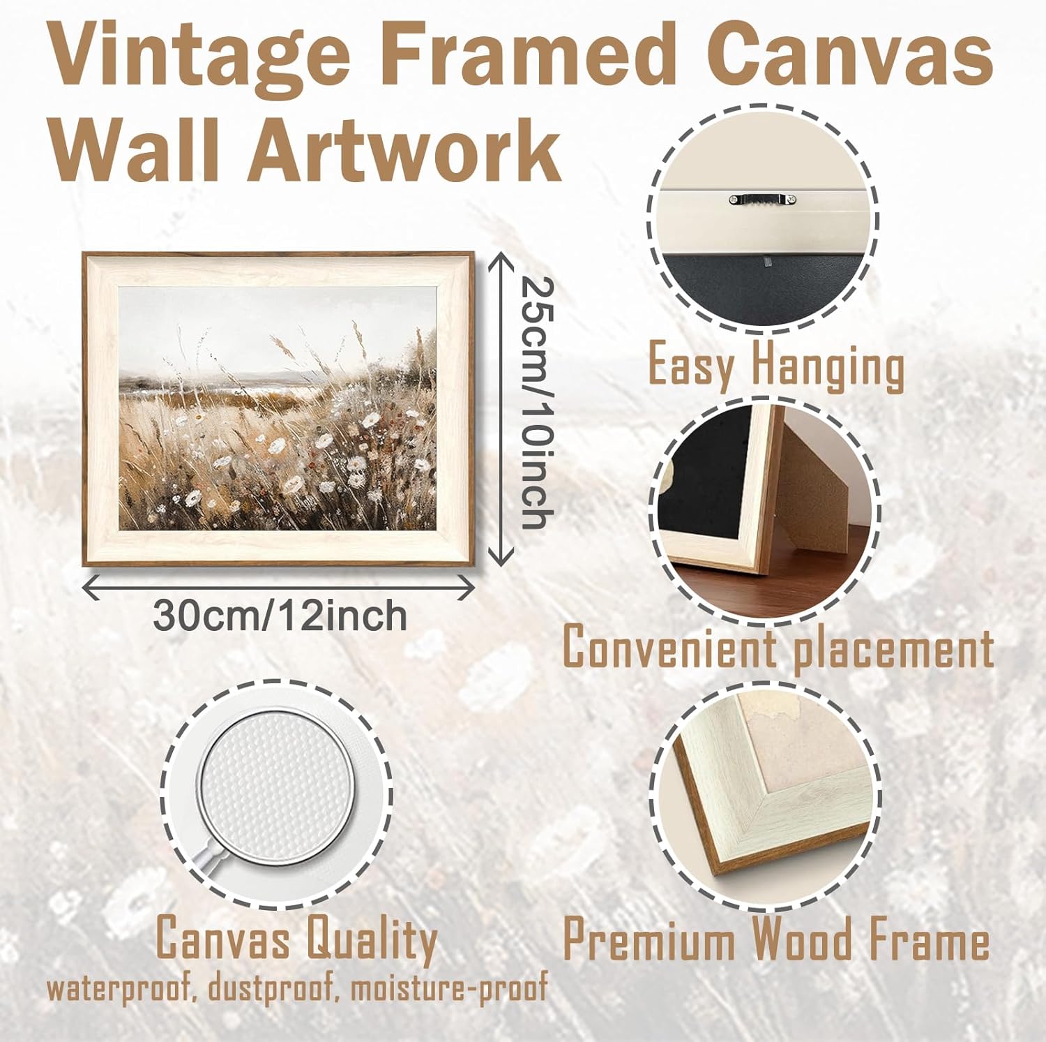 astrdecor framed vintage wall art home decor, farmhouse decor wall art autumn country wildflower field nature canvas art wall decor living room, vintage oil painting botanical art prints decor-10''x12'' 12"l x 10"w autumn wildflower