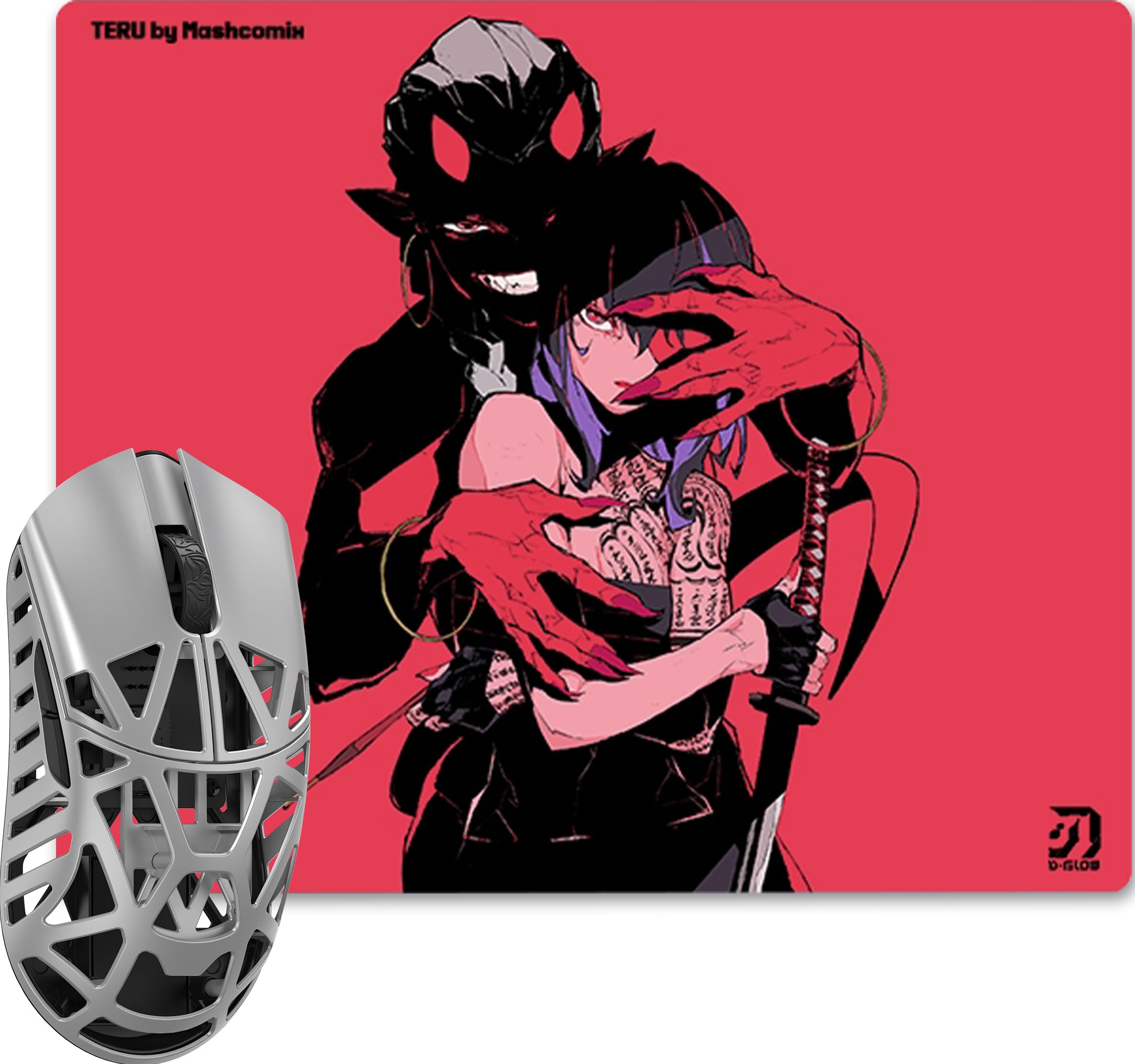 WLMOUSE Beast X Pro Magnesium Gaming Mouse Silver OM Switch Side Slits D-Glow x TERU REN Mouse Pad