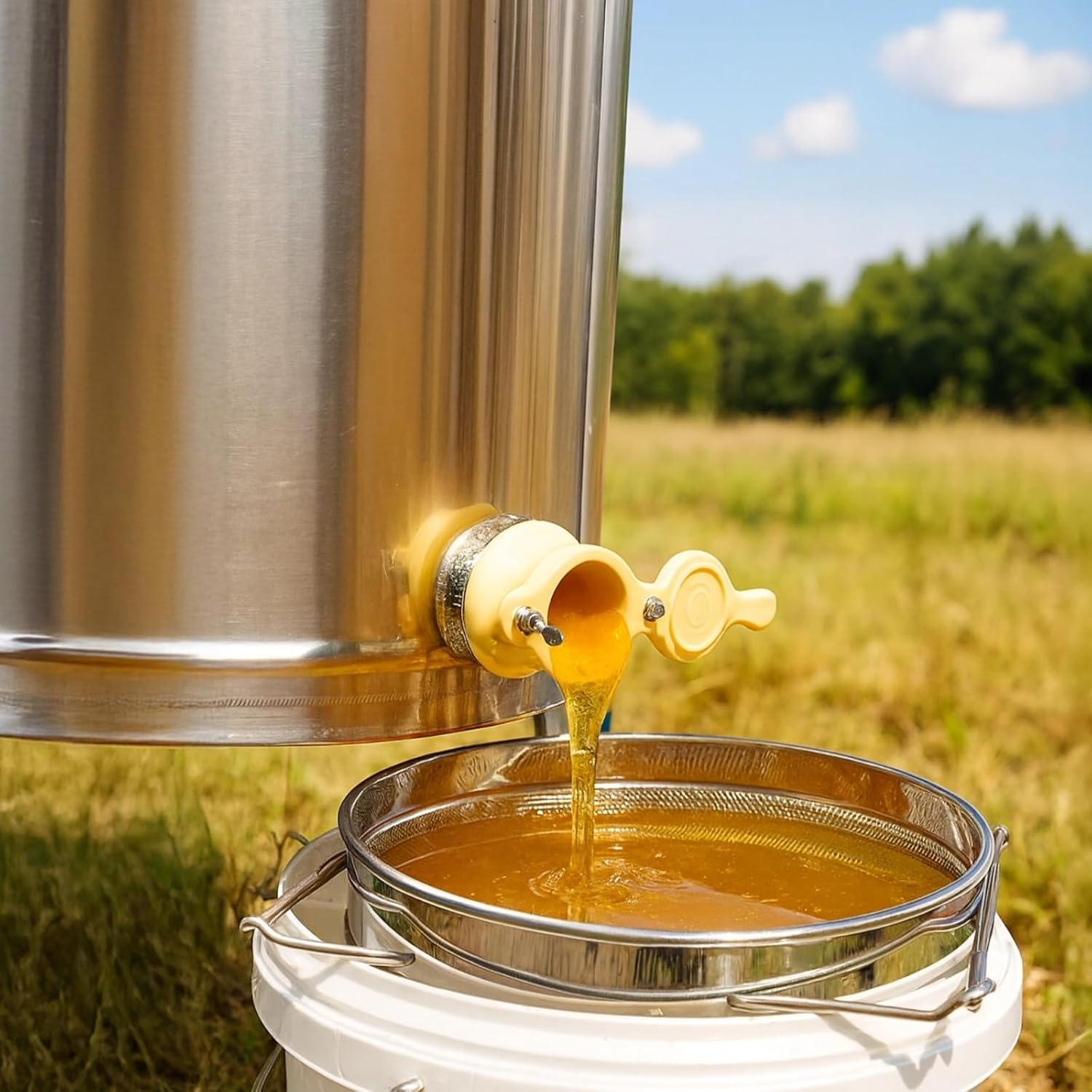 Honey Strainer with Scraper, Dual Sieve, Fits 5 Gallon