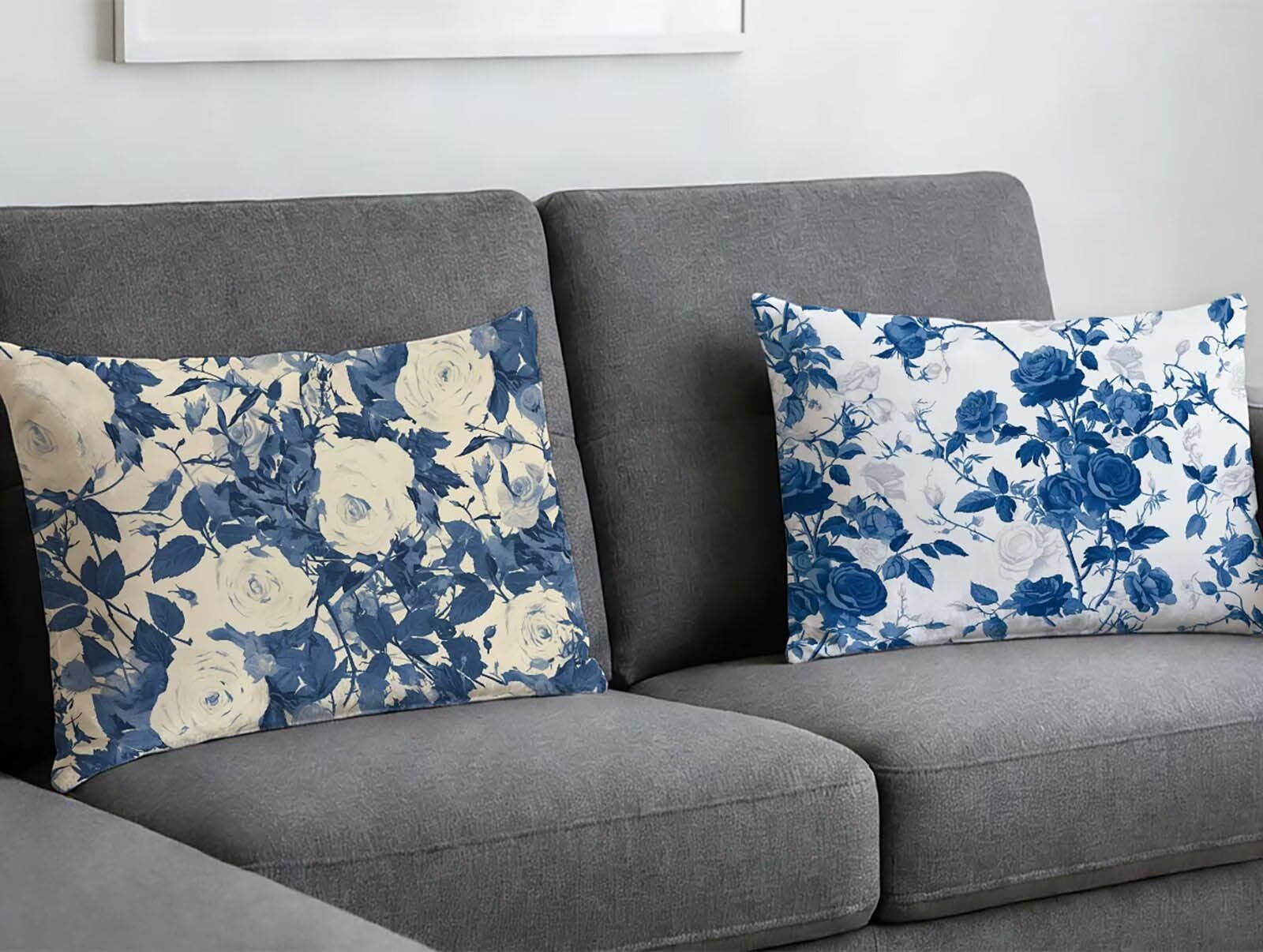 Taie oreiller 70x90 bleu marine en velours doux avec motif fleur pour decoration maison