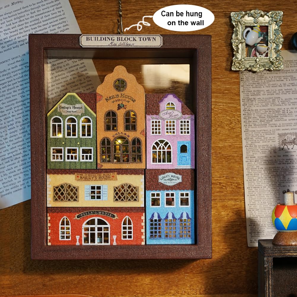 TOPBSFARNY DIY House Craft Kits, Cute Rabbit Doll Houses Miniature Building Kits with Furniture Dollhouse for Birthday Gifts DIY House Kit Creative Room Miniature (Small Town 6 Piece Set)