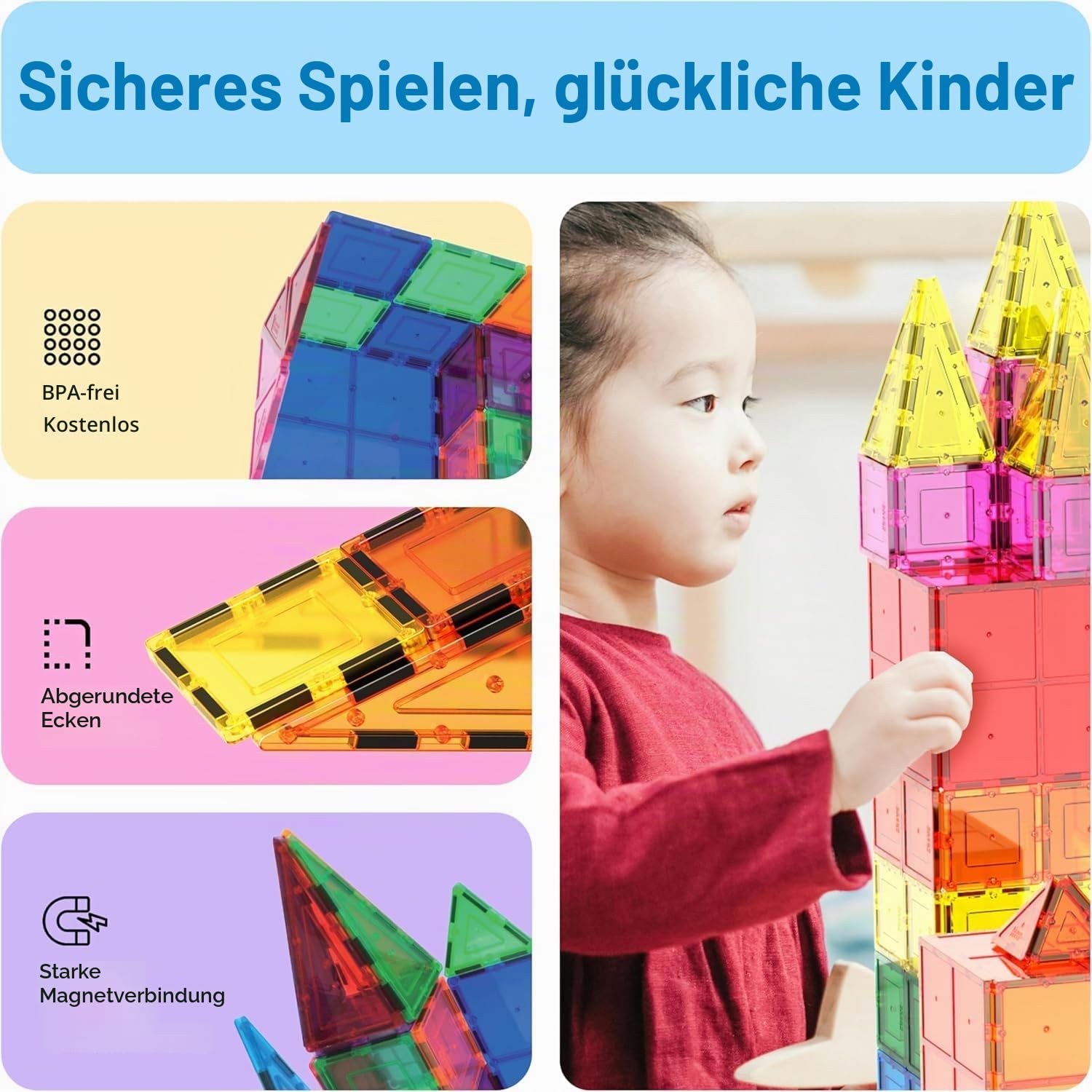 PicassoTiles 60pc Magnetischer Baustein 60-teiliges Set Magnetische Fliesen Konstruktionsspielzeug Lernset Engineering Mint Pädagogisches Spielset Kreative Kinder Gehirnentwicklung Stapelblöcke PT61