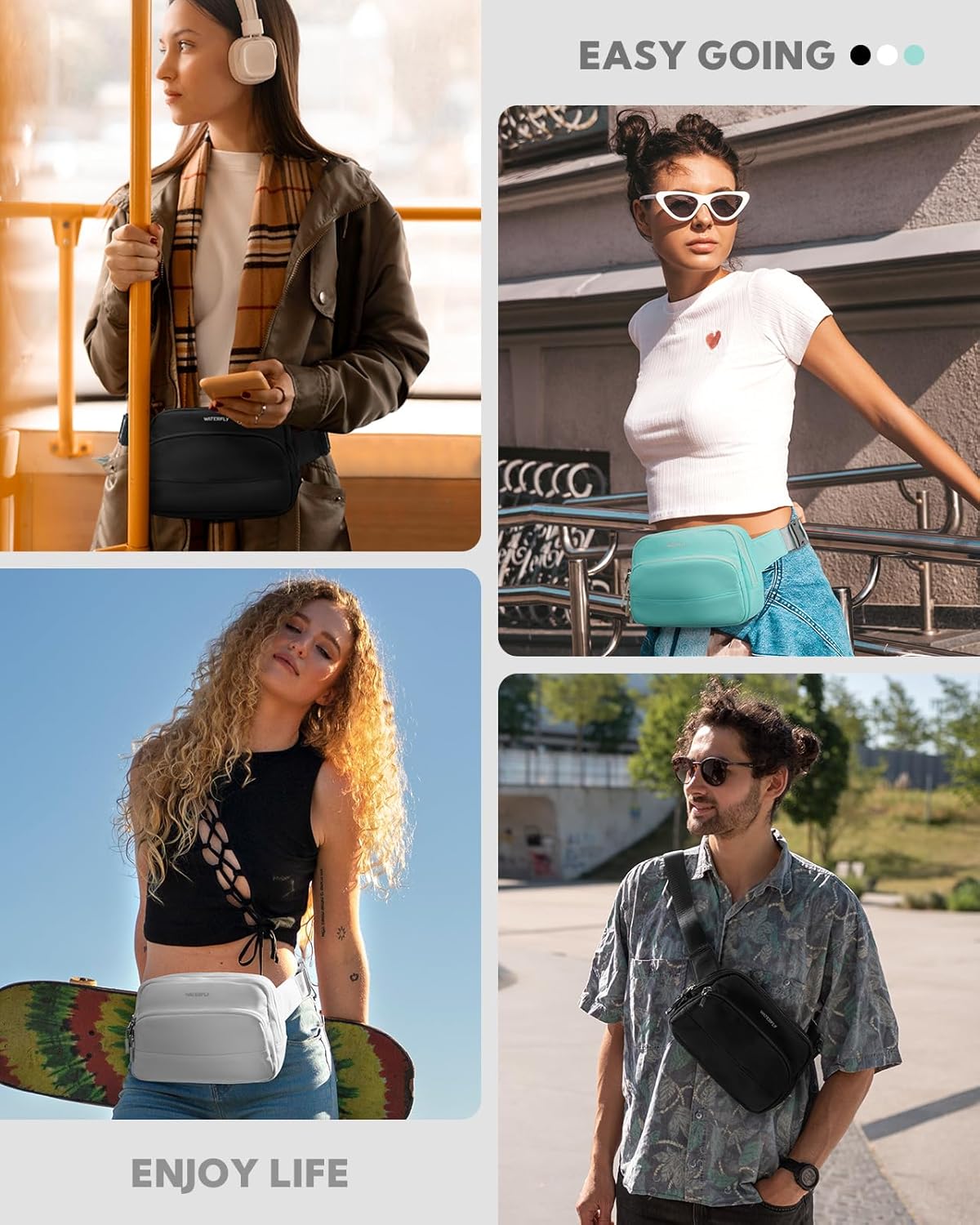 WATERFLY Waist Packs Fanny Pack: Small Fashion Belt Bag Casual Waist Bag for Women Men Hip Pack for Walking Hiking Everywhere - Image 2