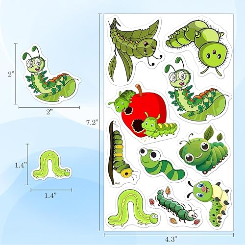 Miniatura 3 de Paquete de 50 calcomanías de oruga de insectos de animales lindos para botellas de agua, impermeables, portátiles, álbumes de recortes,
