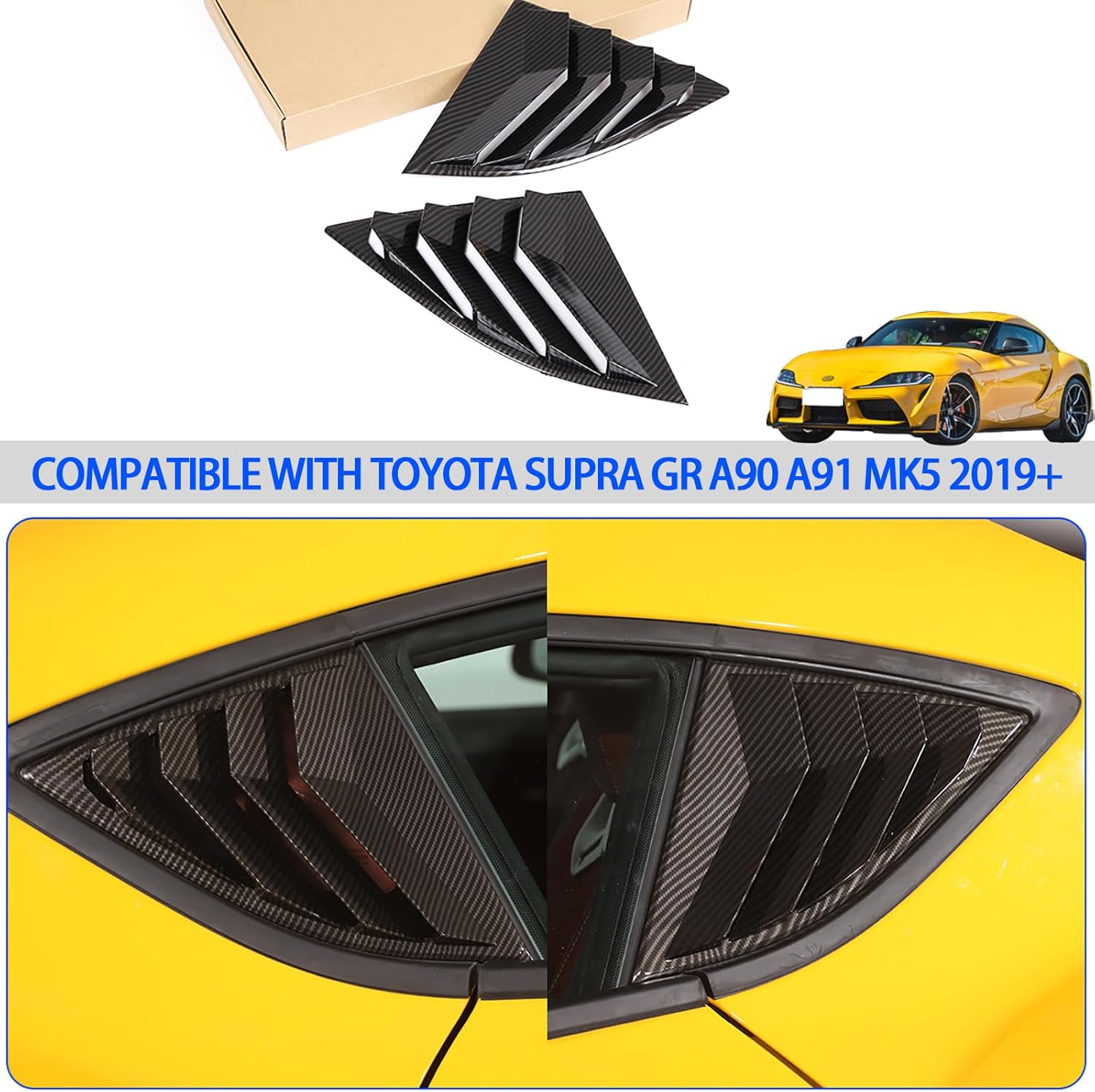 Rear Side Window Louver Cover Compatible with Toyota Supra GR A90 A91 MK5 2019-2026, Side Window Louvers Air Vent Scoop Shades Trim Cover (Carbon Fiber Pattern Black)