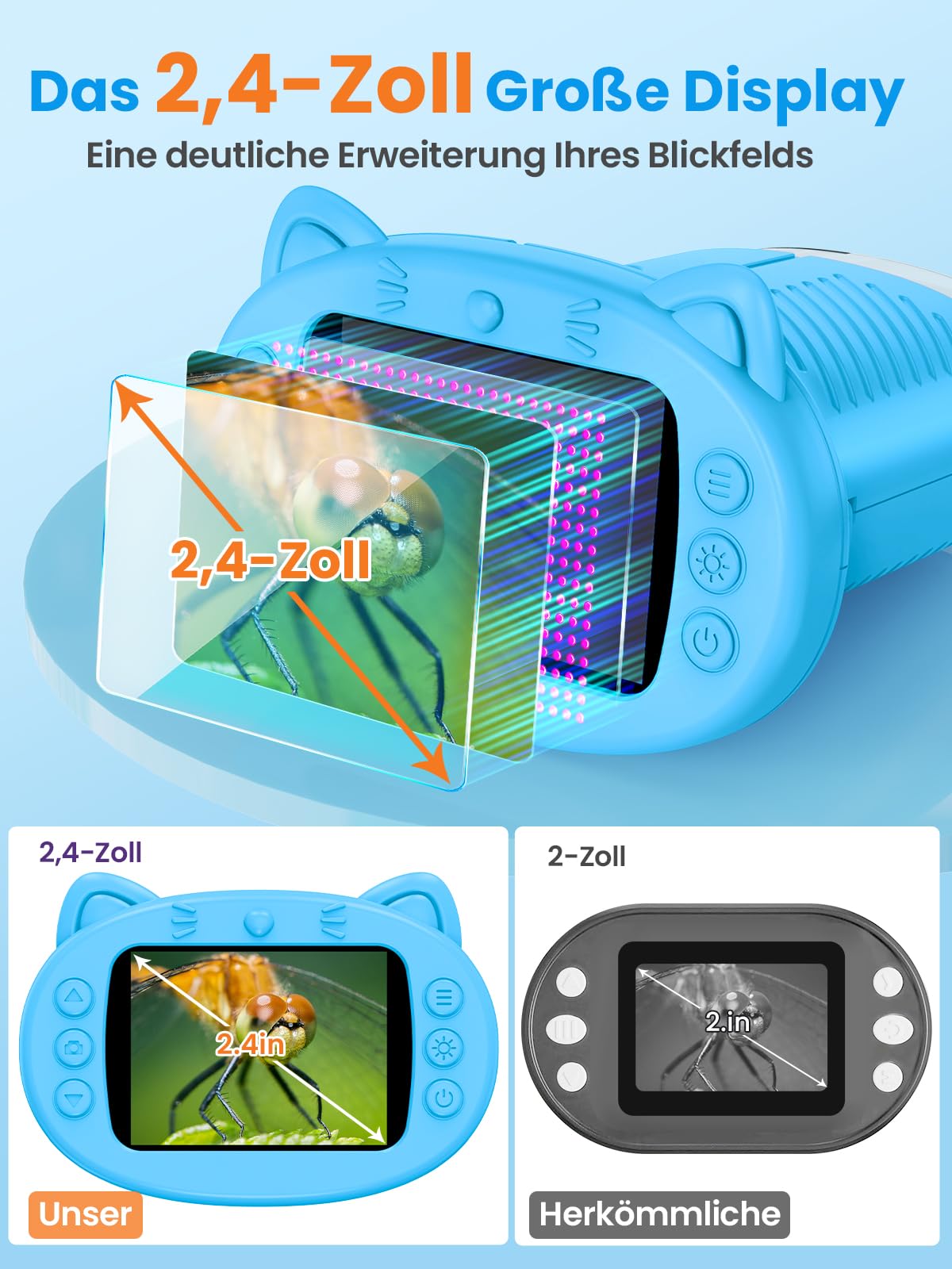 Mikroskop für Kinder Lupe, 2.4" Größer IPS Bildschirm Digitales Tragbares Taschenmikroskop mit 1000-facher Vergrößerung, Handy Experimente Kindermikroskop Spielzeug ab 3 Jahren - Blau