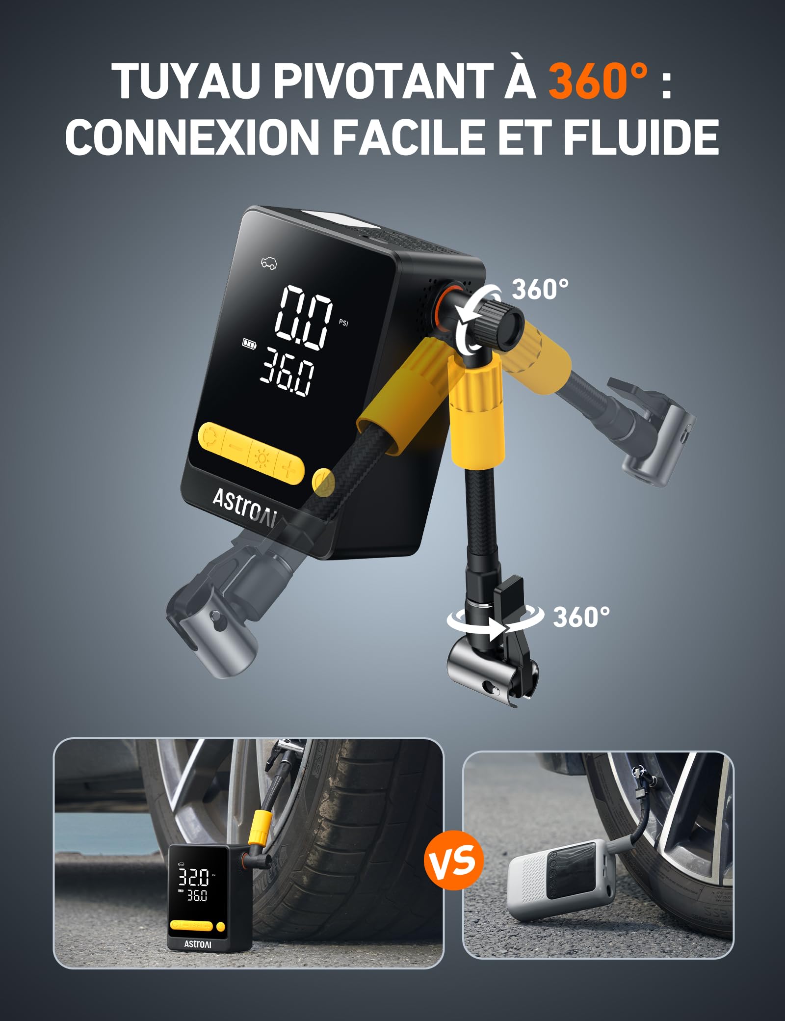AstroAI Gonfleur Pneus Voiture sans Fil, Compresseur à Air Portatif, Mini Pompe Électrique 150PSI(10.3Bar) Gonflage 2X Plus Rapide, Compacte & Faciles Ranger Arrêt Automatique pour Voiture, Vélo, Moto