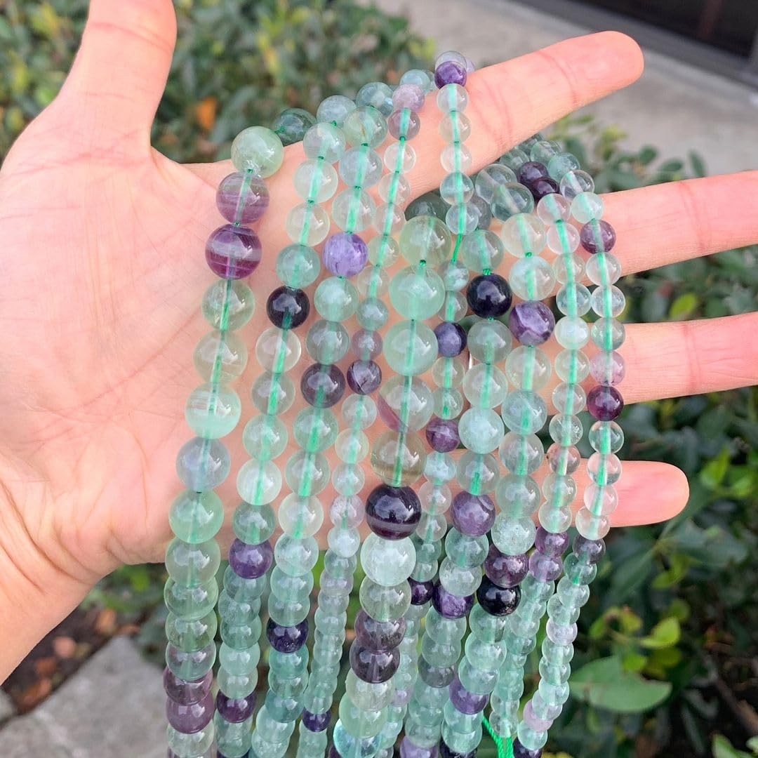 45pcs Adabele Natural Multi Color Fluorite Healing Gemstone 8mm Round Loose Beads Gem Stone Spacer for DIY Craft Jewelry Making GY29-8