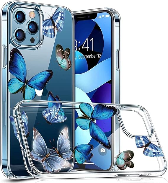 Bslvwg Compatible With Iphone 12 Iphone 12 Pro Case Flower Pattern Clear Design Transparent Plastic Hard Back Case With Soft Tpu Bumper Protective Case Cover For Iphone 12 12 Pro 6 1 Blue Butterfly Amazon Co Uk Electronics