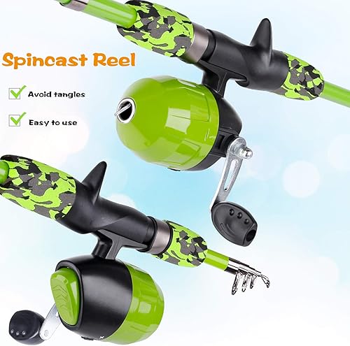 Miniatura 10 de ODDSPRO Caña de pescar para niños, color rosa, kit combinado de caña de pescar telescópica portátil y carrete - con caja de aparejos de pesca