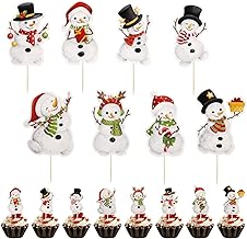 48pcs Christmas Cupcake Toppers, Snowman Christmas Toothpick Flags Winter Merry Christmas Toothpick Flags Christmas Cupcake Decorations for Christmas Party Supplies