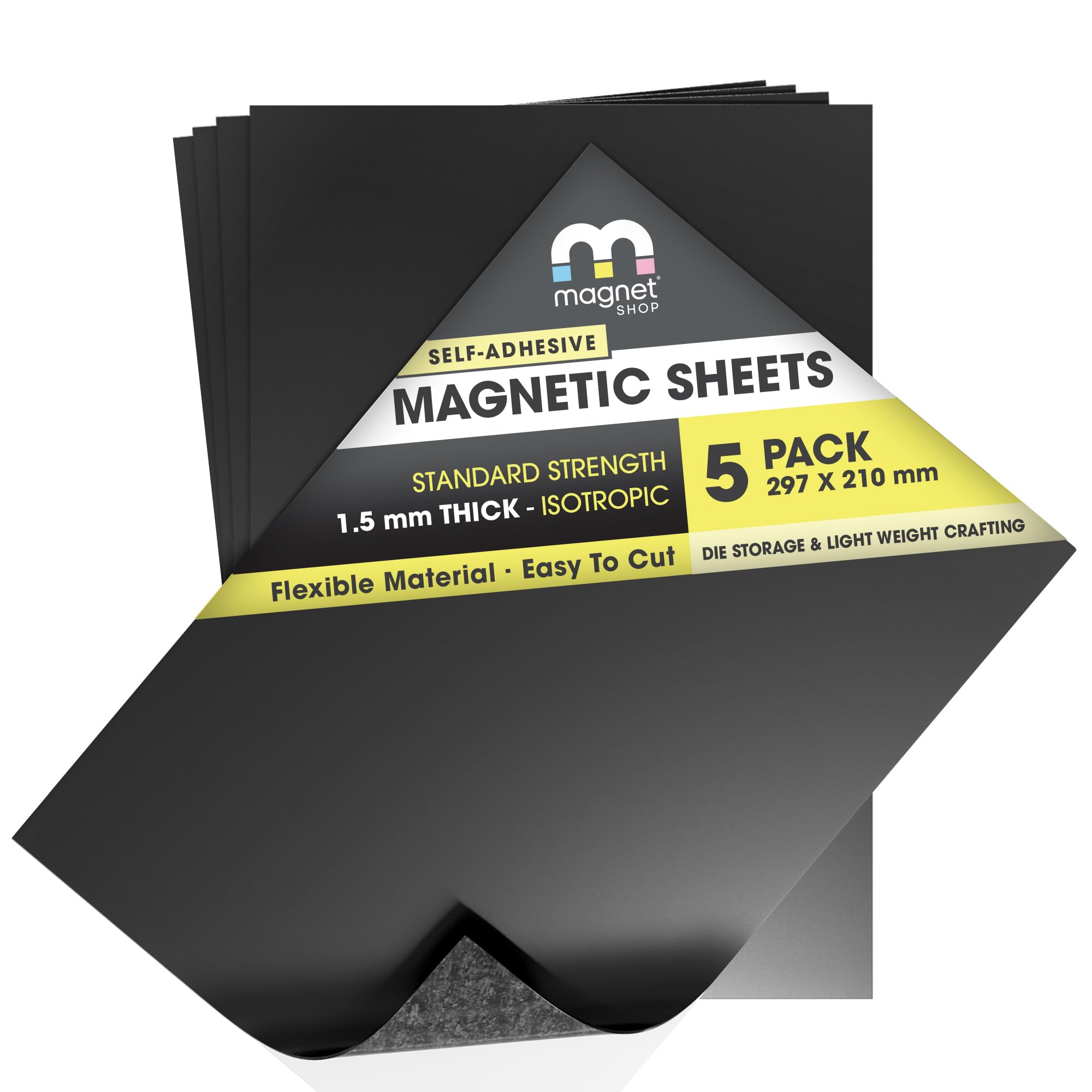 TMS Magnetic Sheets Self-Adhesive | For Magnet Die Storage, Crafts, Cars, Taxis, Vehicles, Sign Making and Outdoor Use | Extra Sticky, Strong Flexible Vehicle Grade (1.5mm thick, A4 Sheet, 5)