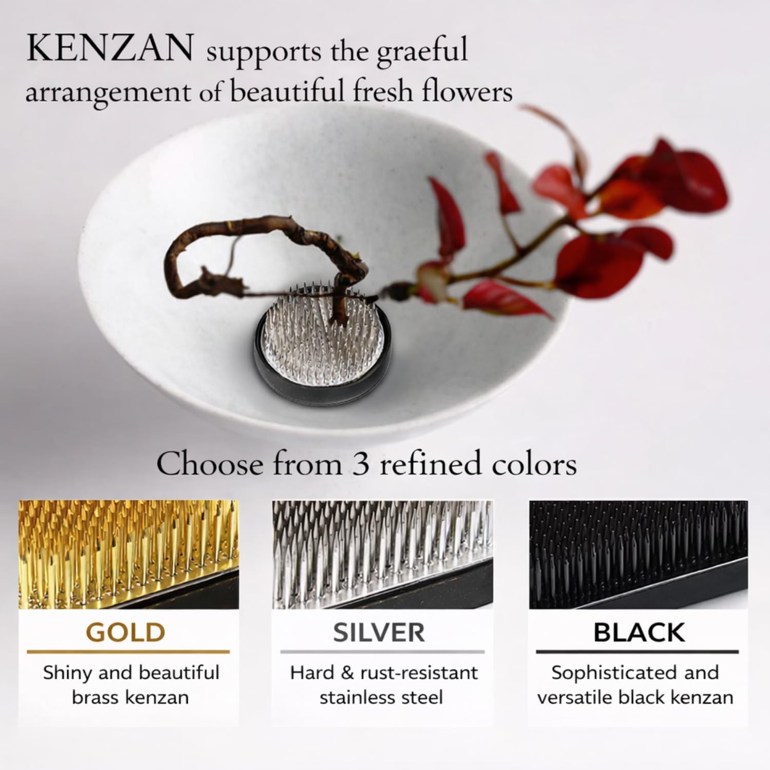 Authentic Japanese Round Kenzan Flower Frog – Made in Japan Ikebana Pin Holder for Flower Arranging (Round 4.0 in, Gold)