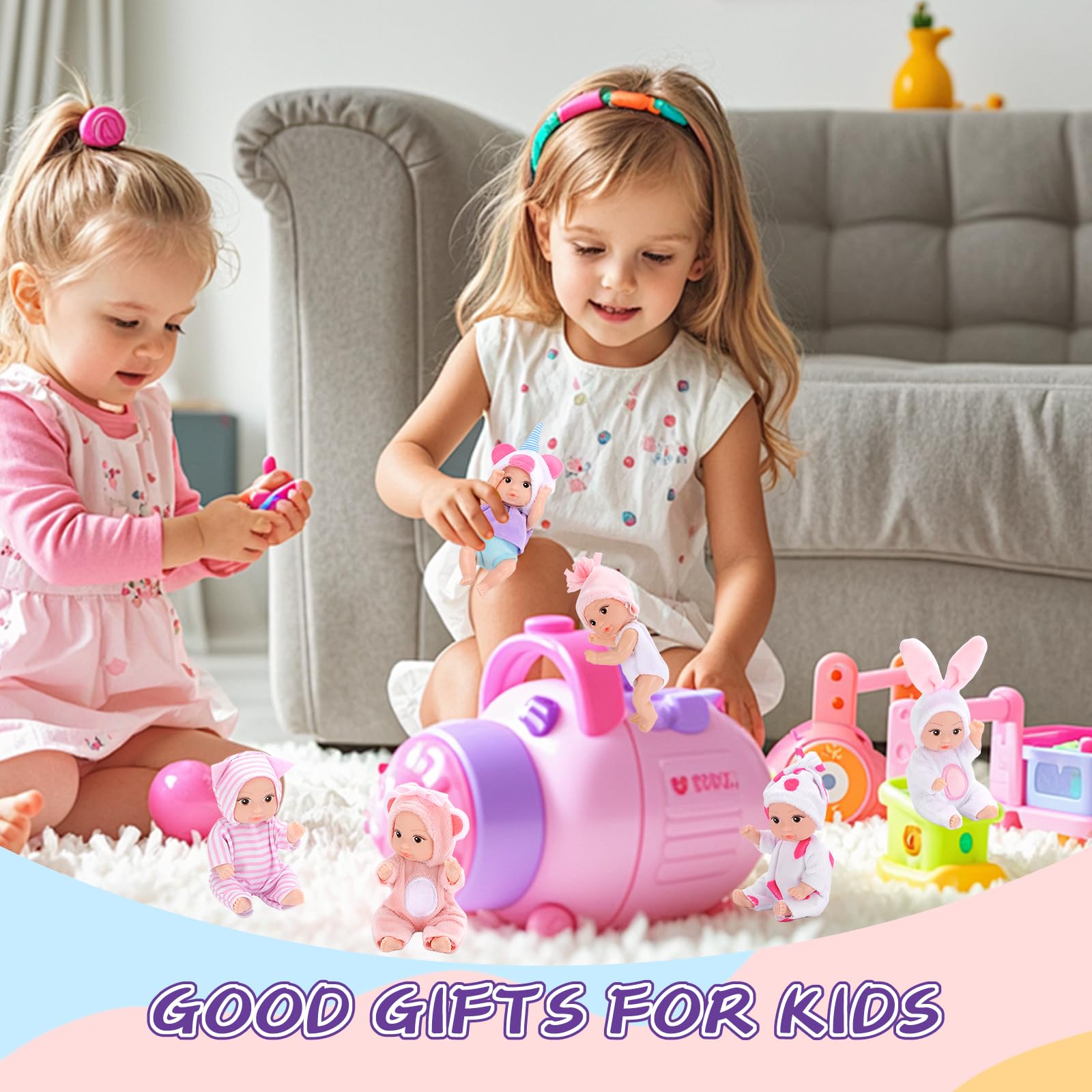 Juego de 6 muñecas realistas de ojos abiertos de 4 pulgadas, mini muñecas Reborn con ropa rosa hecha a mano, Pascua de Navidad para niños a partir de 3 años 7