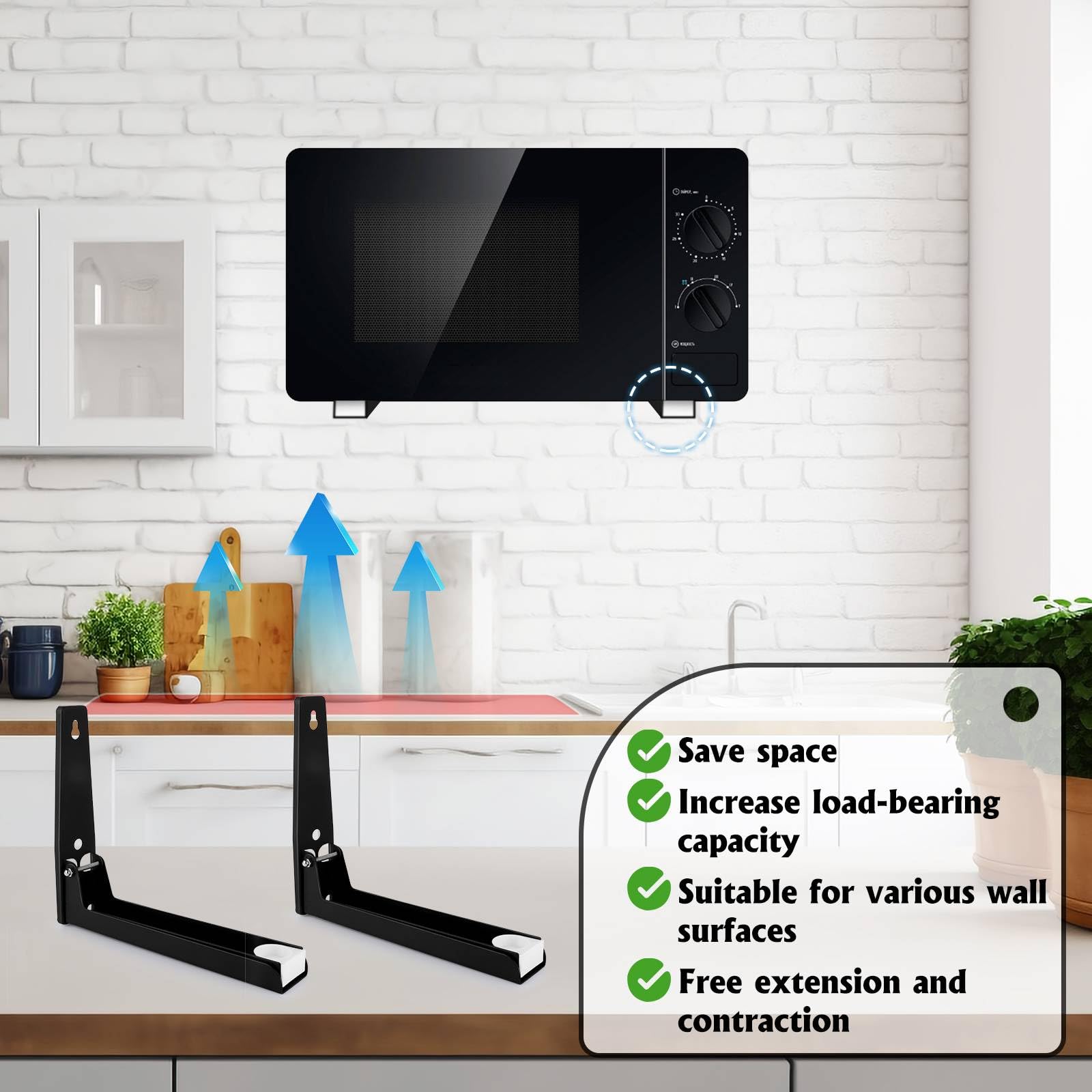 2 Pezzi Supporto Microonde con Viti, Supporto per Microonde Pieghevole, Supporto Pieghevole per Microonde, Supporto per Forno a Microonde da Parete, per Microonde, Carico Massimo 50 Kg