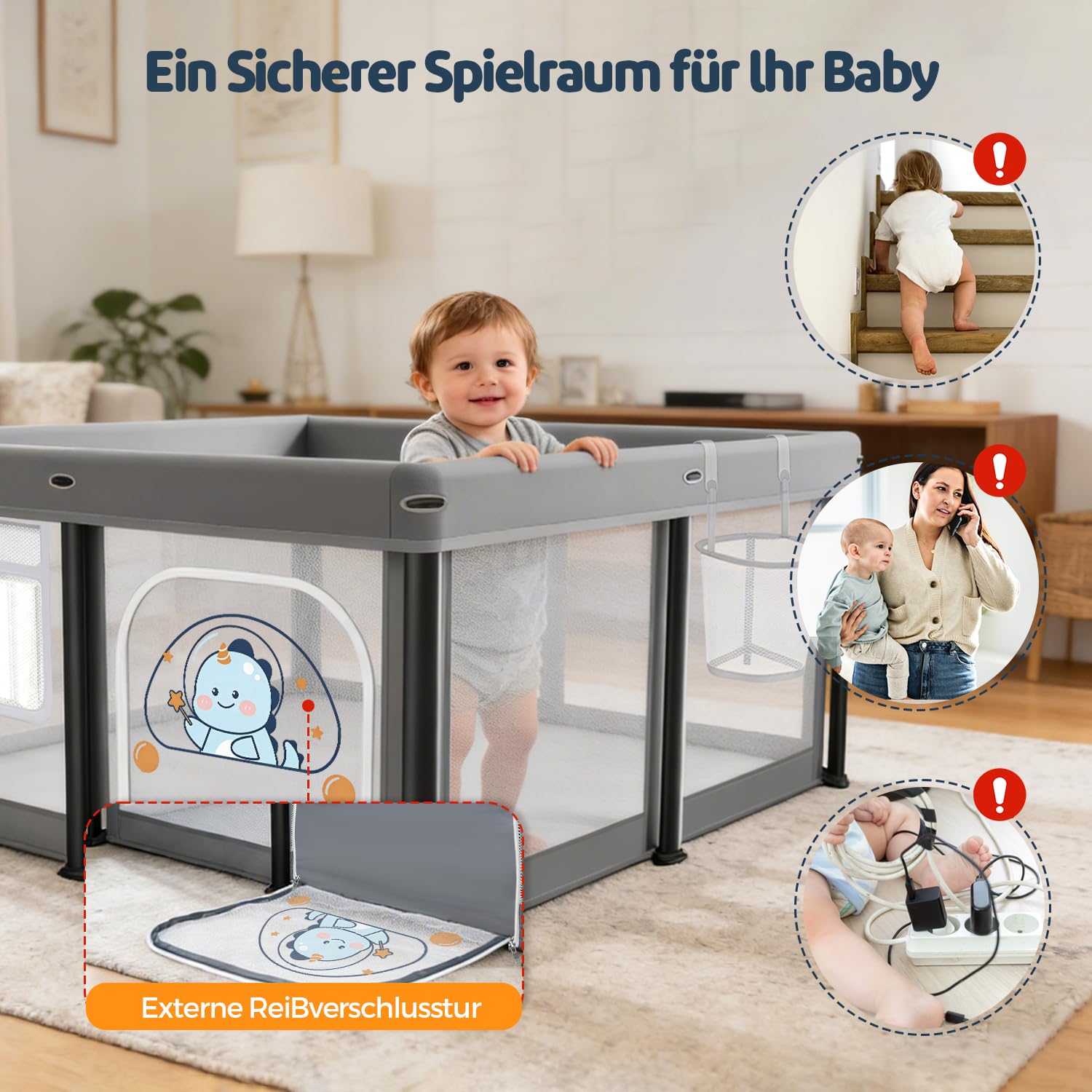 Box Bambini Pieghevole con Materasso 127×127cm, Recinto per Neonati e Bambini, Box Gioco Stabile e Sicuro per Interni ed Esterni