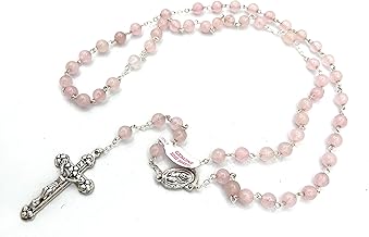 Generico Rosary with beads in real stone rose quartz 6 mm