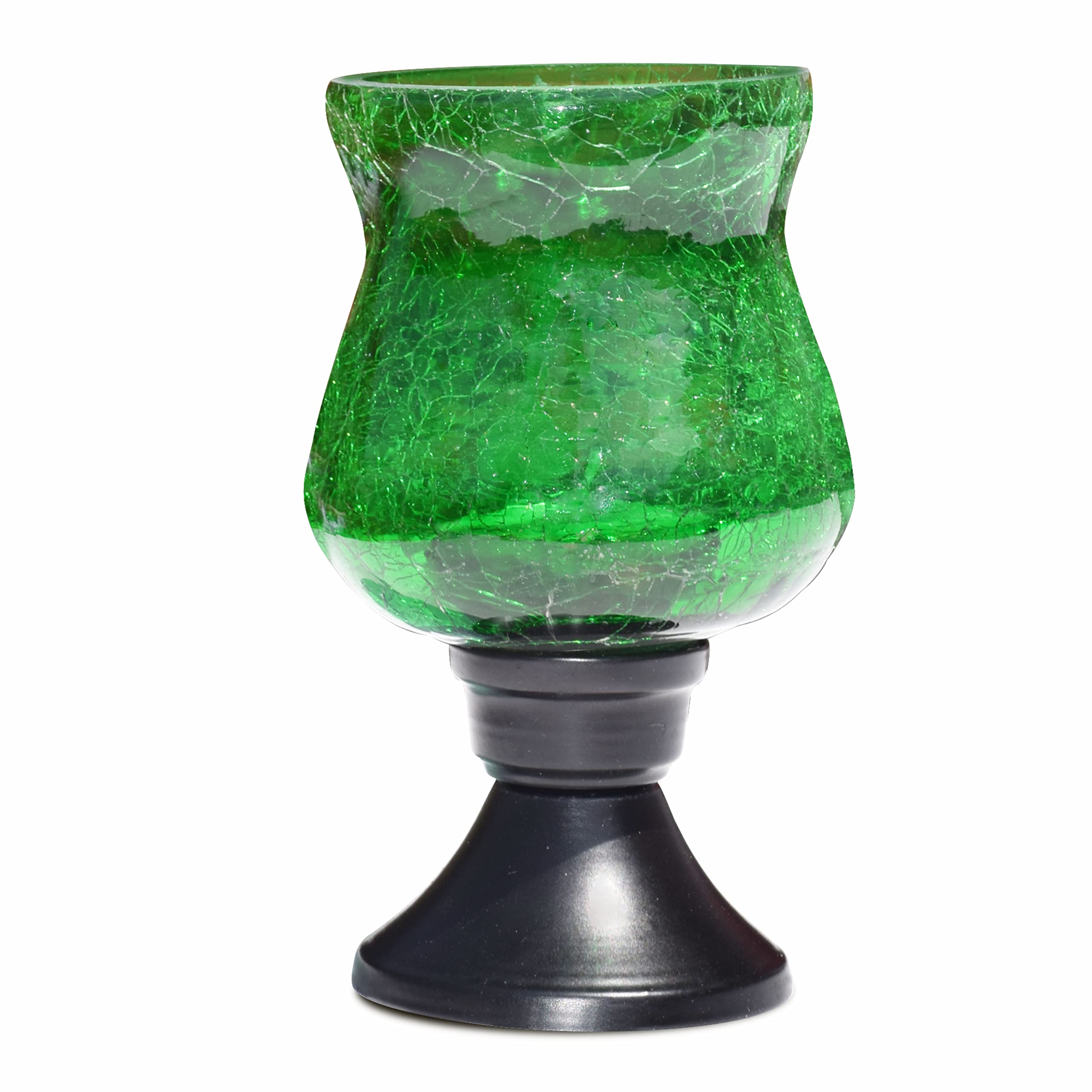 Crackle Glass Tealight Candle Holder - Decoration Item for Home, Green
