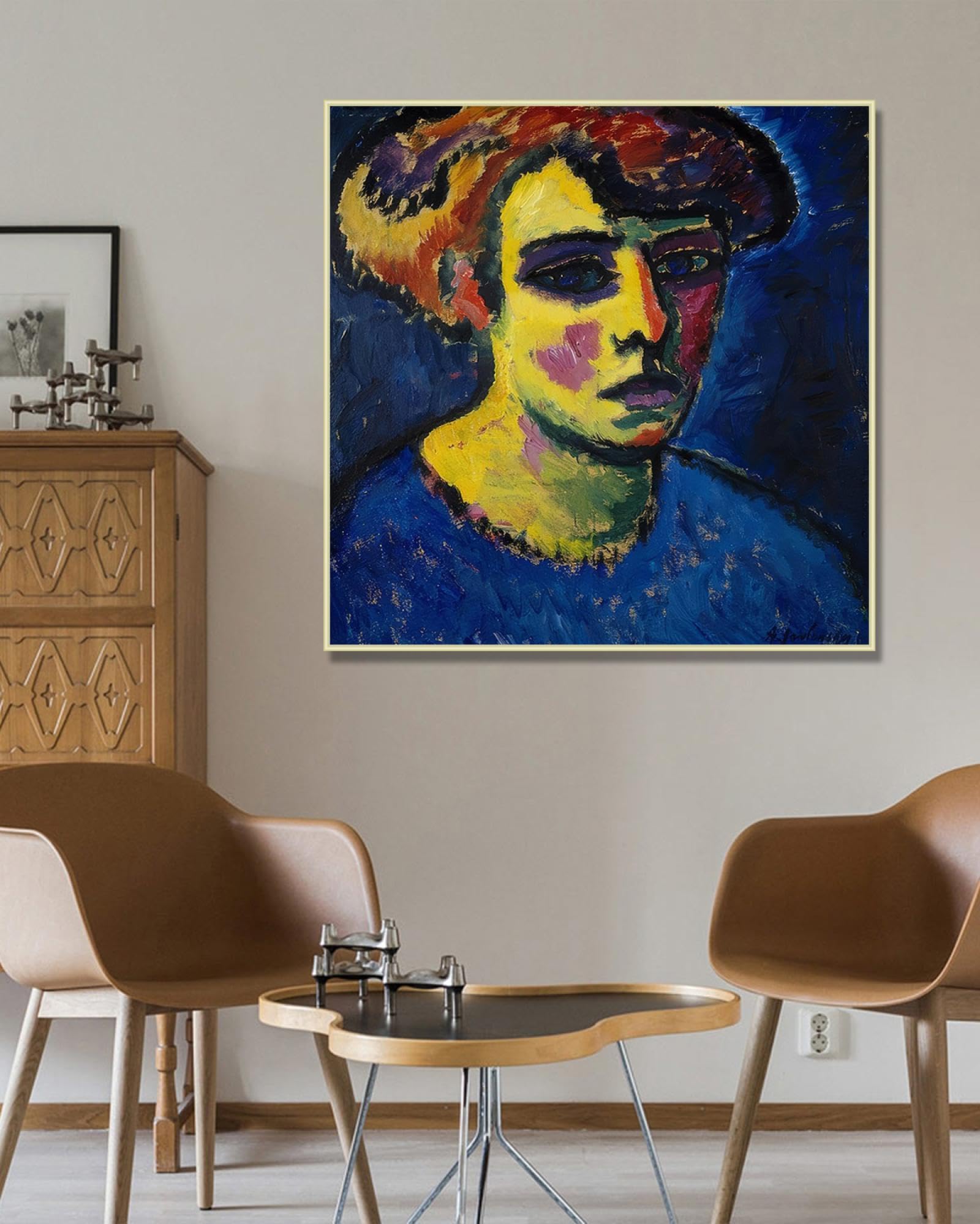 NHLDZYH Rama szampana. Aleksiej von Jawlensky druk artystyczny, (głowa kobiety), reprodukcja słynnych obrazów, dekoracja ścienna do kuchni, sypialni. 60 x 60 cm