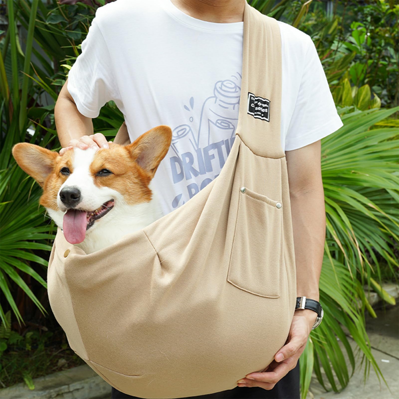 Sac Bandoulière Chiens, Réversible Petit Sac Transport Chien, Sac Transport Sécurisé Animaux, Pet Sling Carrier, Adapté à la Randonnée Quotidienne, au Shopping, au Cyclisme (Kaki)