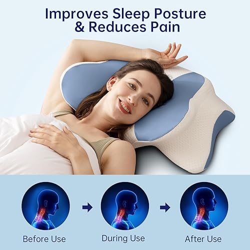 Miniatura 6 de Almohada cervical para el cuello, almohada ergonómica de espuma viscoelástica, diseño ortopédico para personas que duermen de lado, espalda y boca