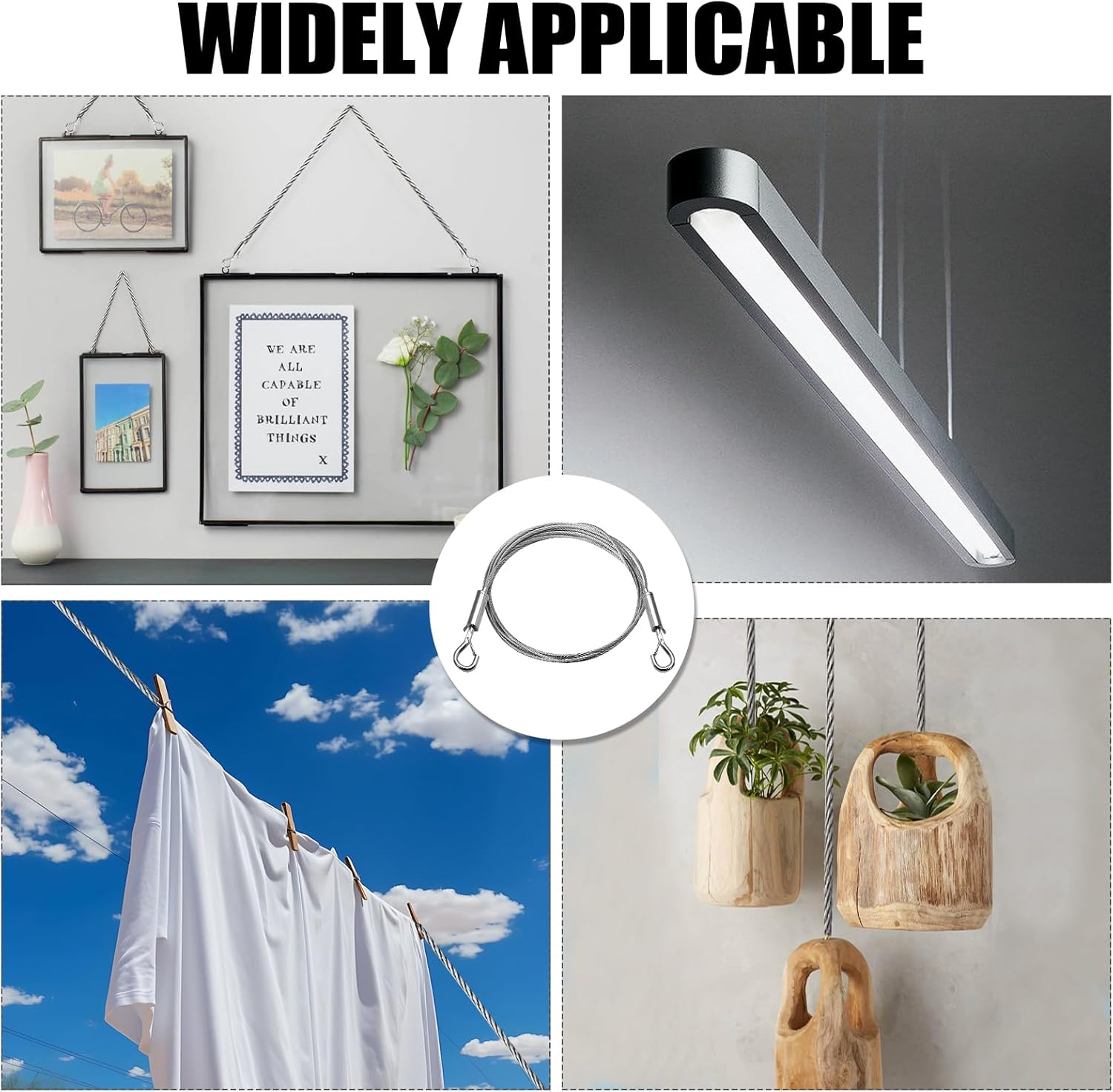 2 Pack Adjustable Picture Hanging Wire Kit, 1m x1.5mm Heavy Duty Mirror Frame Hanging Kit Stainless Steel Wire Rope, Supports Up to 66lbs for Hanging Pictures Artwork