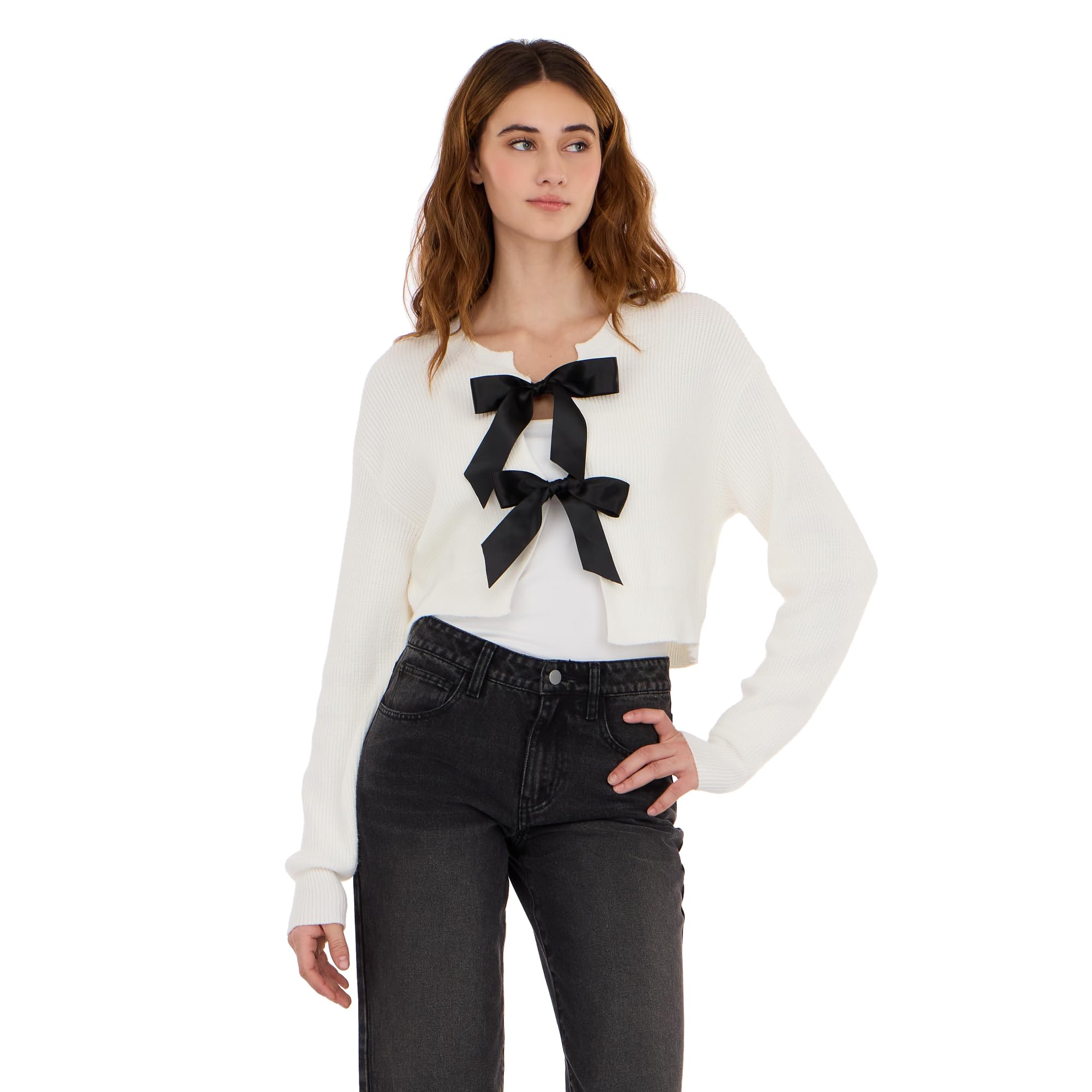 Forever 21 Womens Knit Cardigan W Two Satin Ties