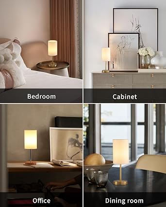 KDG Simple Cordless Table lamp, Portable Bedside 5000mAh LED Desk Lamp, 3 Brightness Levels Emergency Light, Linen Lampshade for Living Room, Bedroom, Dining Room, Night Light (Gold)