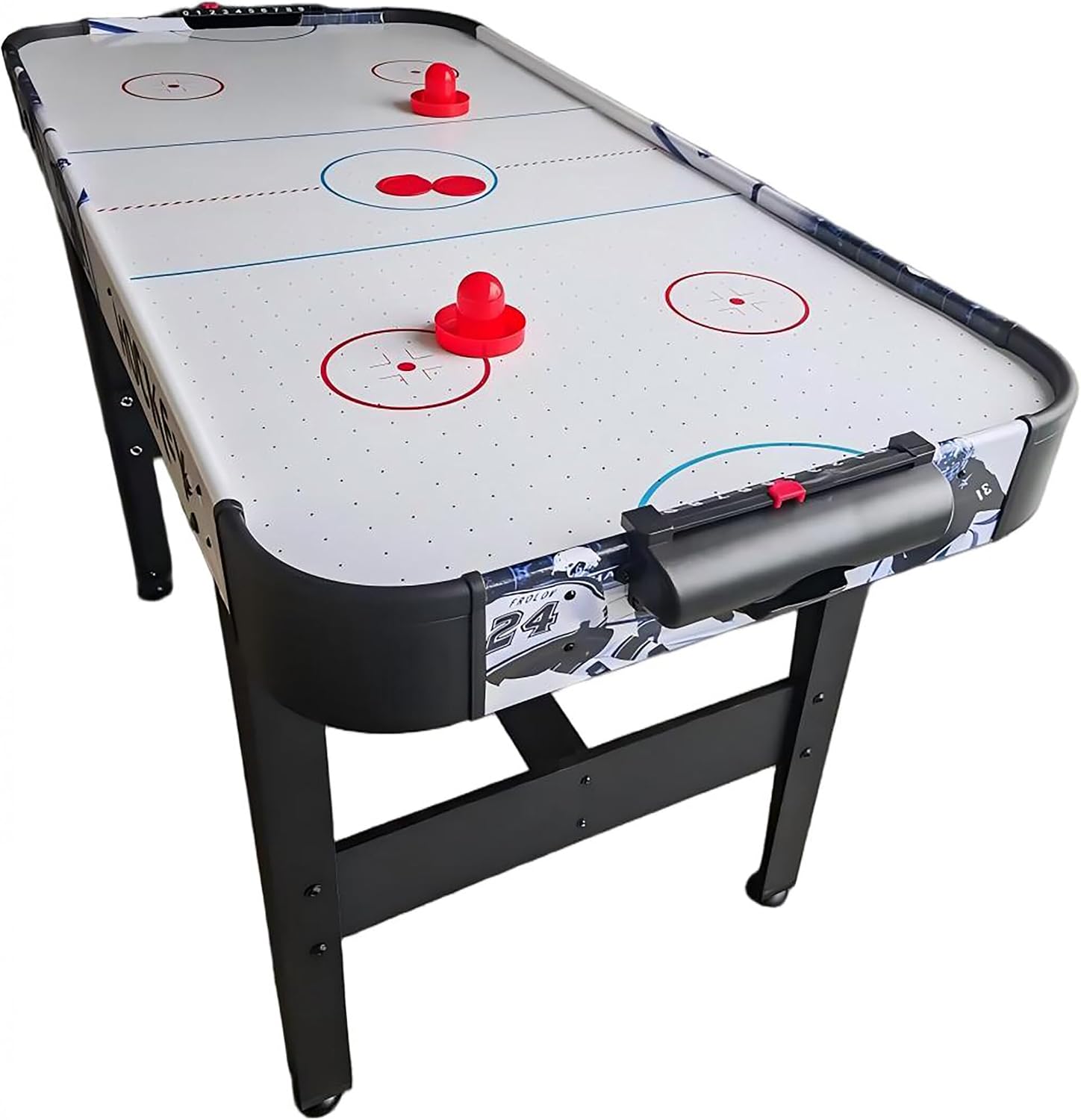 Relaxdays Children's Air Hockey Table, HBT: 73 x 120 x 61 cm, Includes 2 Pucks and 2 Pushers, Hockey Table with Fan, Black/White