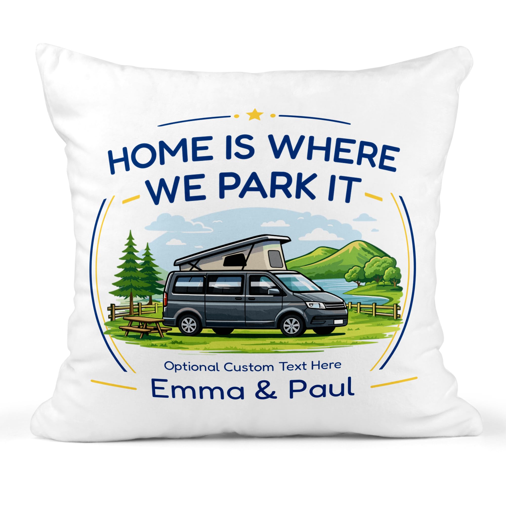 Chicken Craft Personalised Campervan Cushion with Name - Pop Top Home Is Where We Park It Camping Gift
