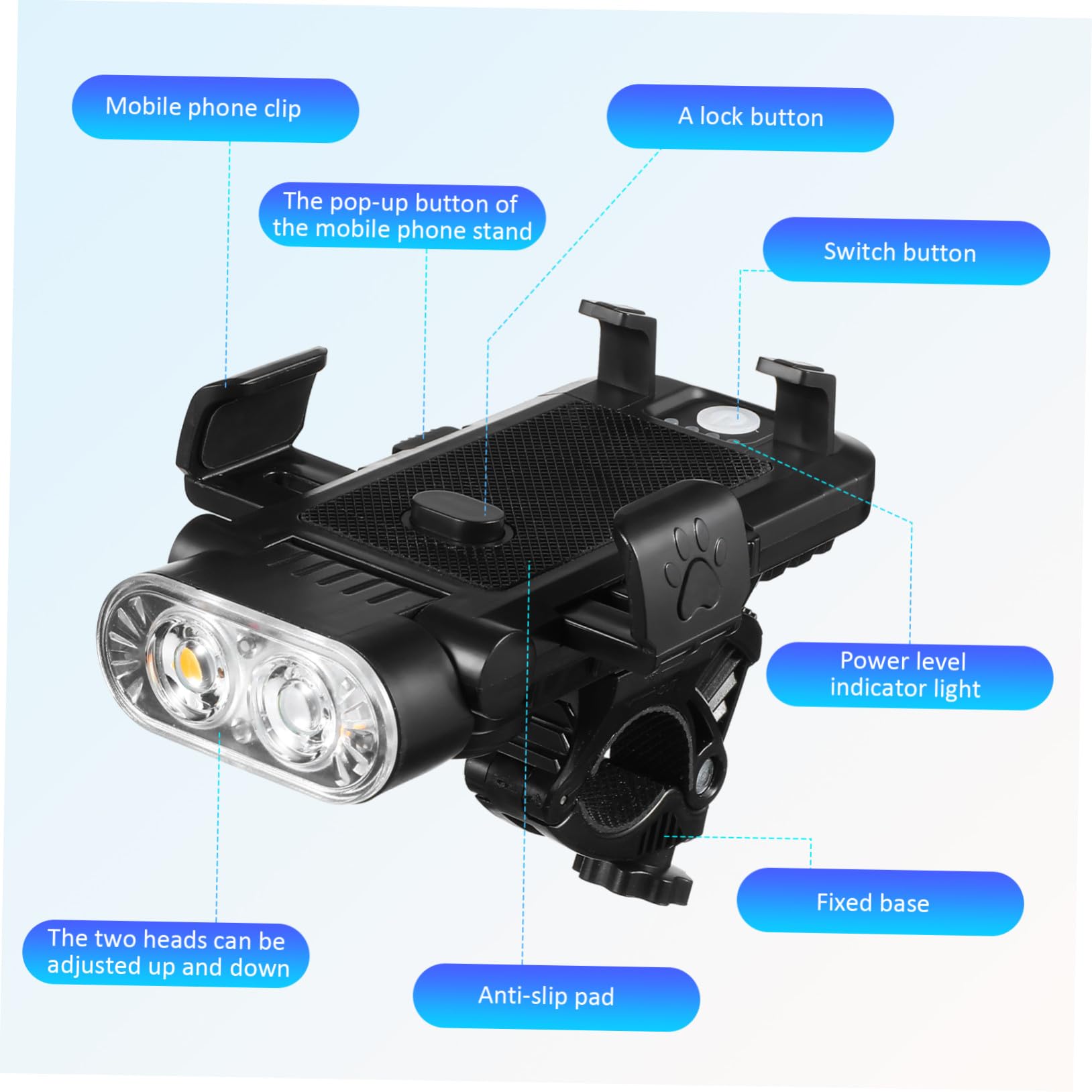 ifundom 4000mah Luce Posteriore per Bici Luci LED per Bicicletta Supporto per Telefono Clacson Batteria Ricaricabile Tramite USB per Guida Notturna in Mountain Bike