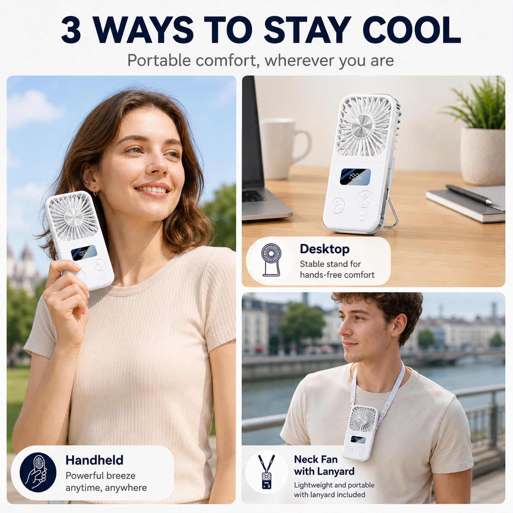 Handheld Fan Rechargeable, Portable Mini Fan with Ice Cooling Plate, 199 Speeds Foldable Hand Held Fan - Image 5