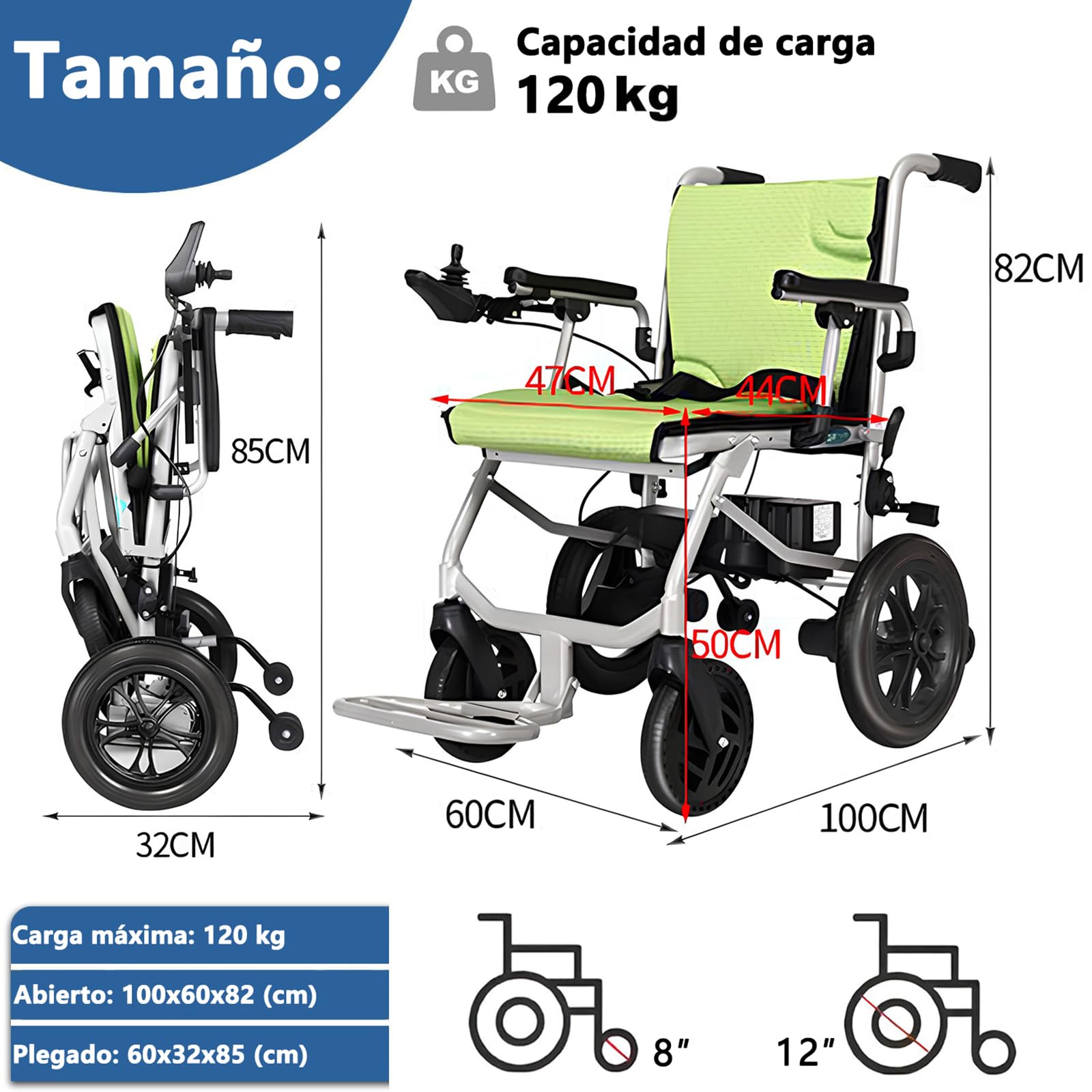 AMITD Silla de Ruedas Eléctrica Plegable Ligera, Doble Control, 15kg, Autonomía 20 km, Carga 120 kg, Todo Terreno, Certificación Aeronáutica, Doble Batería de Litio Extraíble, para Disabili, Anziani