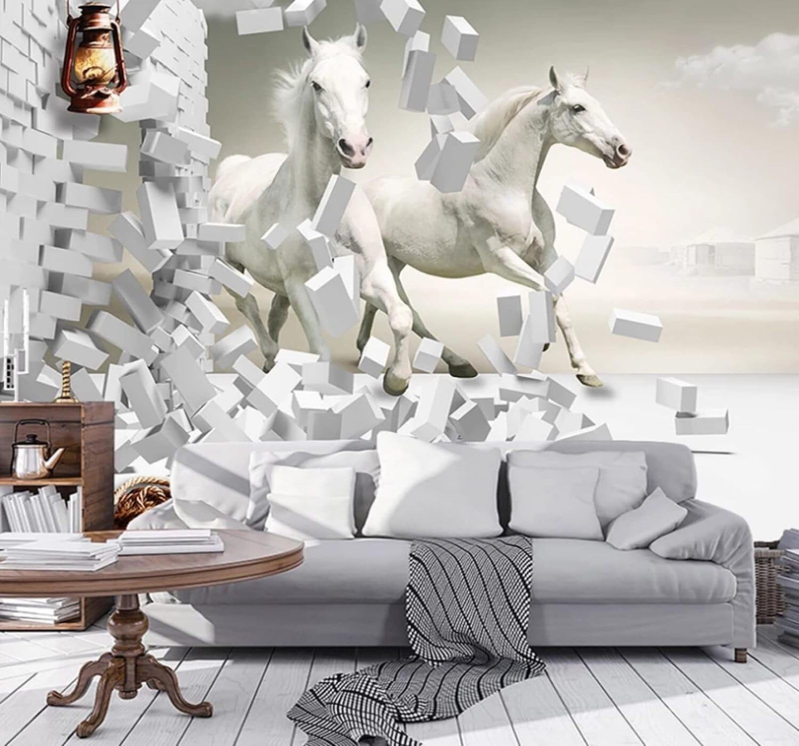XLMING Minimalist Three Dimensional Spatial White Horse Art 3D Wallpaper Luxury Home Dining Decor Paste Sofa Living Room The Wall for Bedroom Mural-250cm×170cm