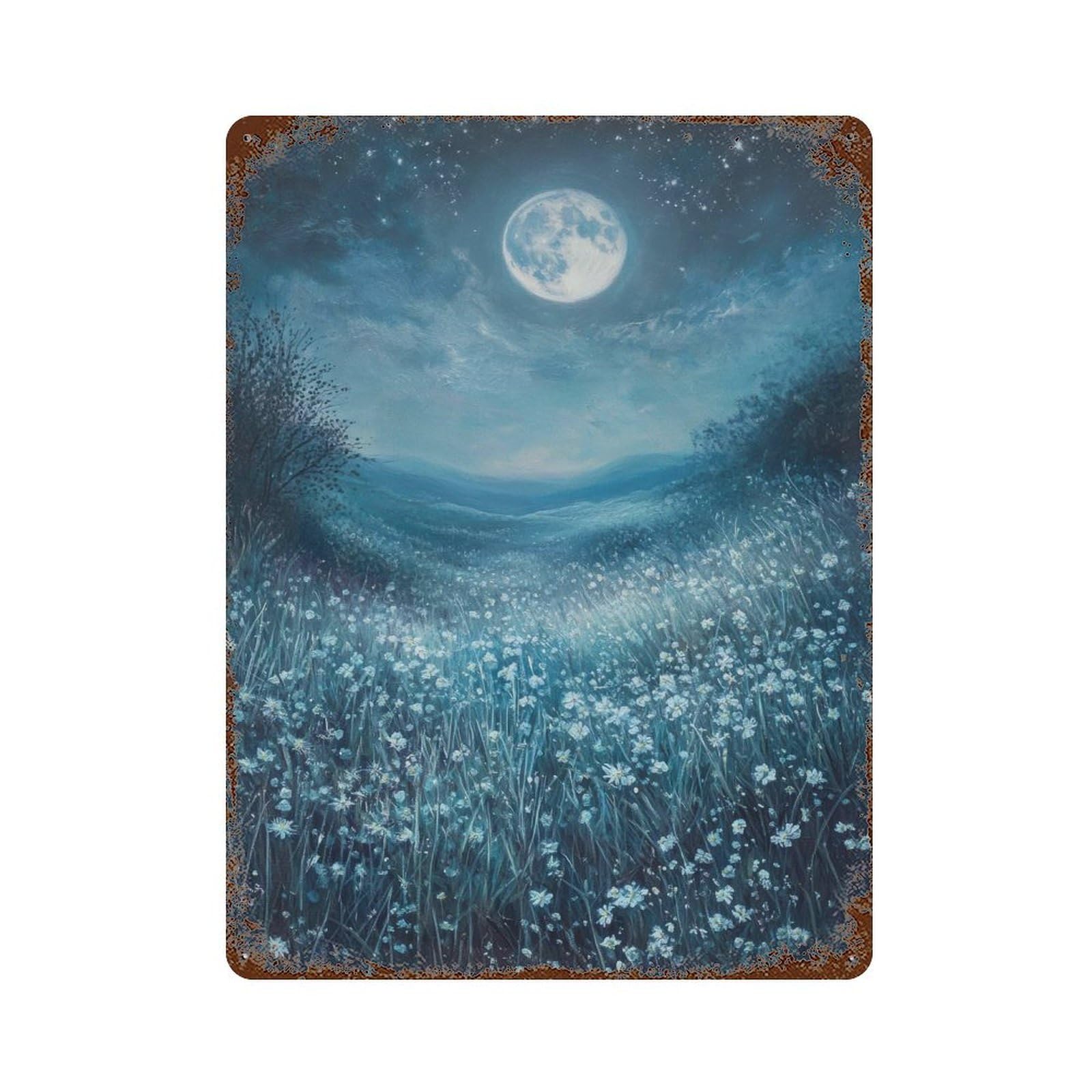xiaoxiaoshen Moonlit Meadow Mystical Night Sky Vintage Nature Wall Decor Art Metal Tin Poster Modern Home Decor Art Home Bar Shop Decorations Vintage Sign 40x30cm