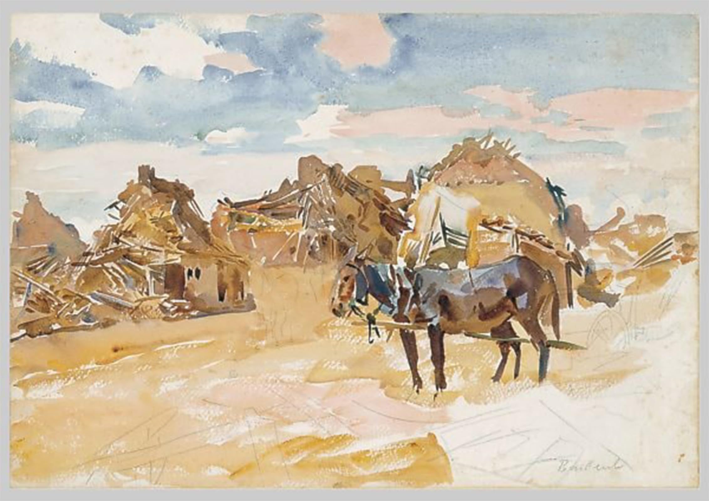 ARTXLXXBN Famous Prints Artwork Pictures Poster Painting Art Mules and Ruins by John Singer Sargent Artwork Landscape Pictures for Home Decor 60x90cm