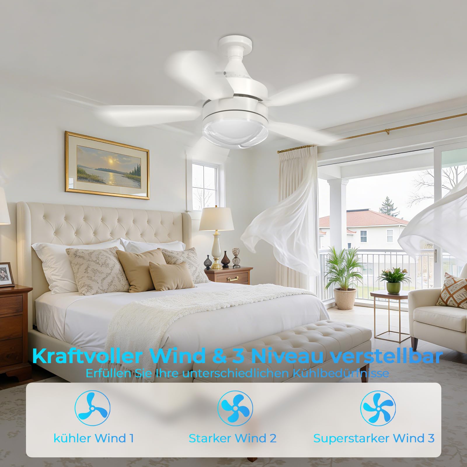 Ventilateur de plafond avec lumière et télécommande – Lampe de plafond avec ventilateur, silencieux, CRI≥85, 45 cm, minuterie, 3000K-6500K dimmable LED – pour chambre, salle à manger, salon