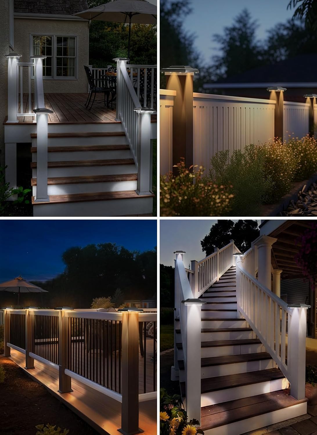 NATPOW Luces solares para postes de jardín, luces de valla de jardín, blanco cálido y blanco frío, luz exterior de atardecer hasta el amanecer, encendido/apagado automático, lámpara IP65 impermeable