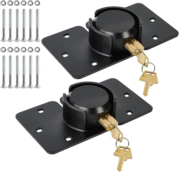 Pomunty 2 Pack Van Door Locks Keyed Alike Heavy Duty Puck Lock w/Hasp High Security Hidden Shackle Padlocks Solid Steel Lock Garage Shed Door Locks w/4Keys for Trailer Truck, Black