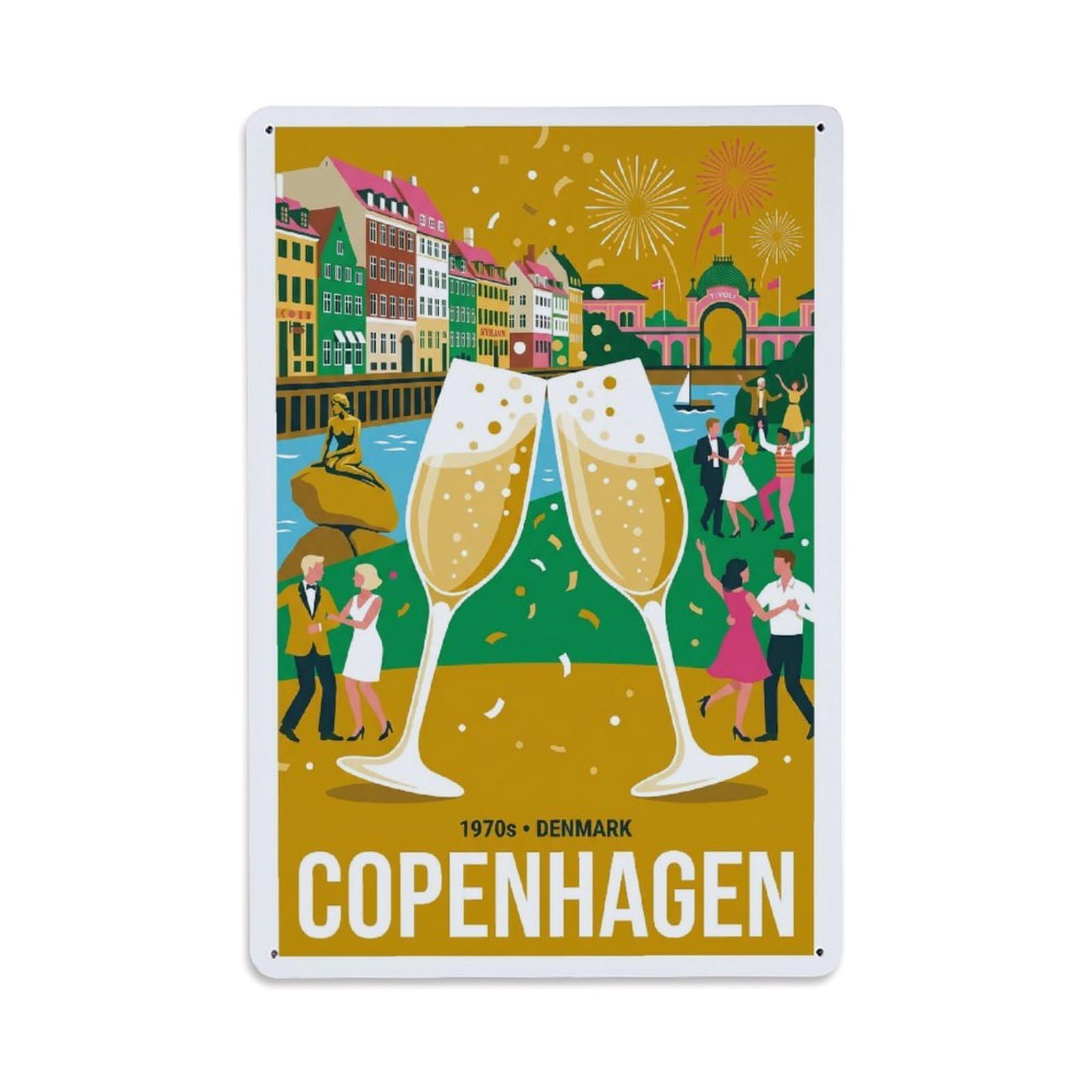 Este 8X12inch Style Vintage Travel Copenhagen Denmark Sparkling Metal Tin Sign
