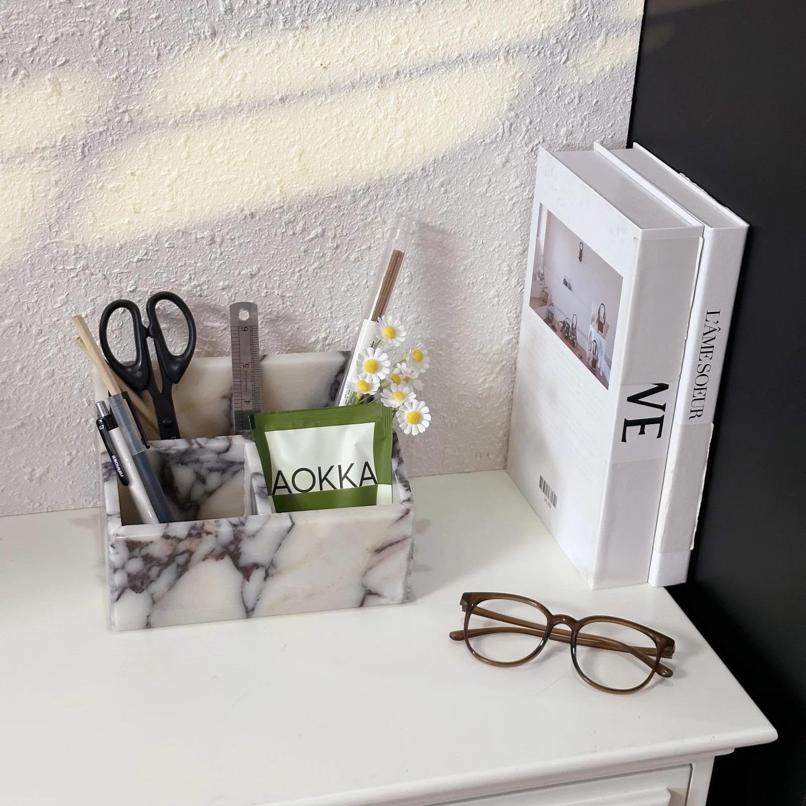 Organisateur de bureau en marbre naturel Calacatta Viola luxe