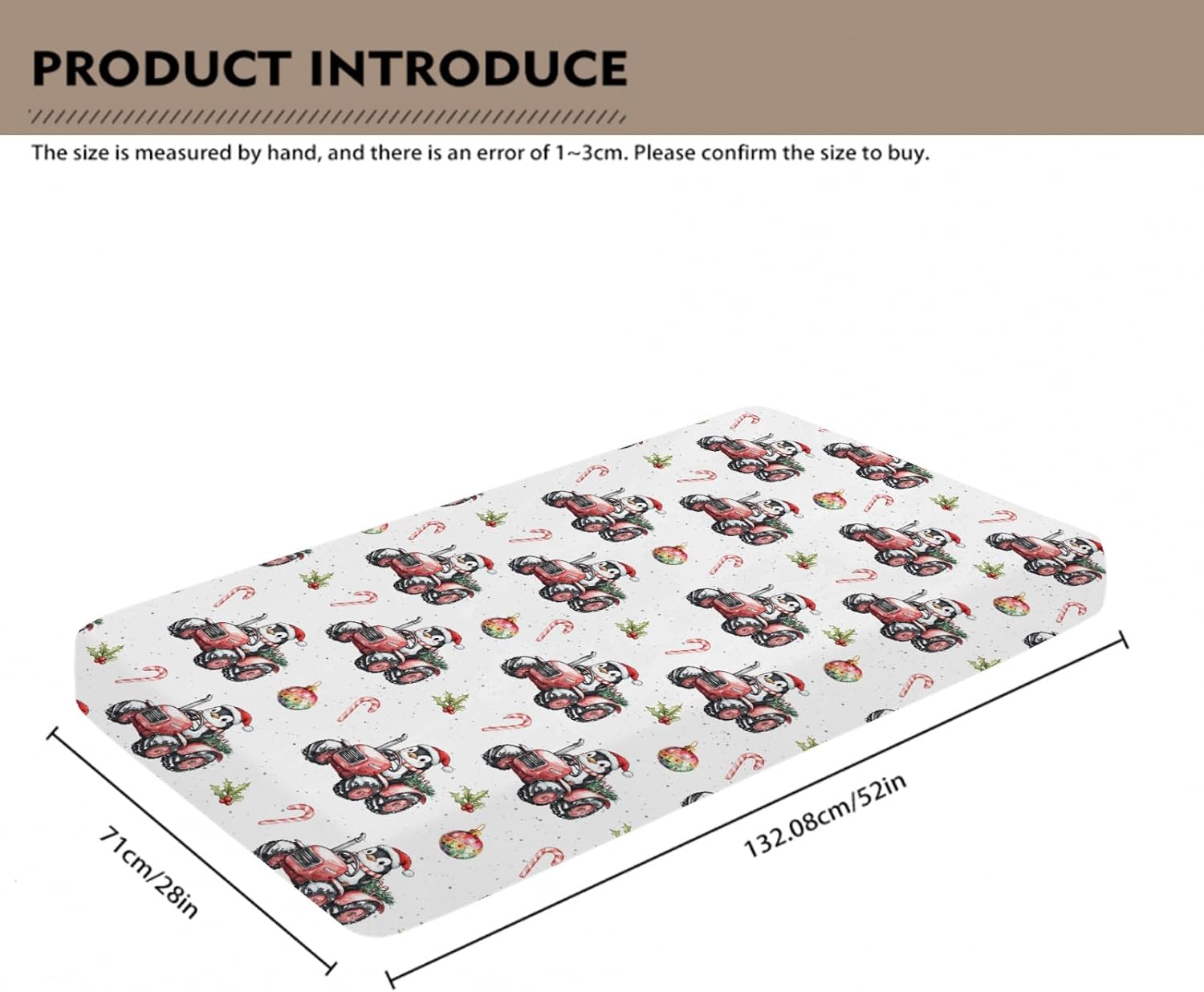 Cute Christmas Penguins Tractor Candy Fir Fitted Crib Sheet for Baby Girls Boys 52x28Inch Red Farm Vehicles Baby Sheet for Standard Crib and Toddler Winter Animals Mattress Tractors One Size