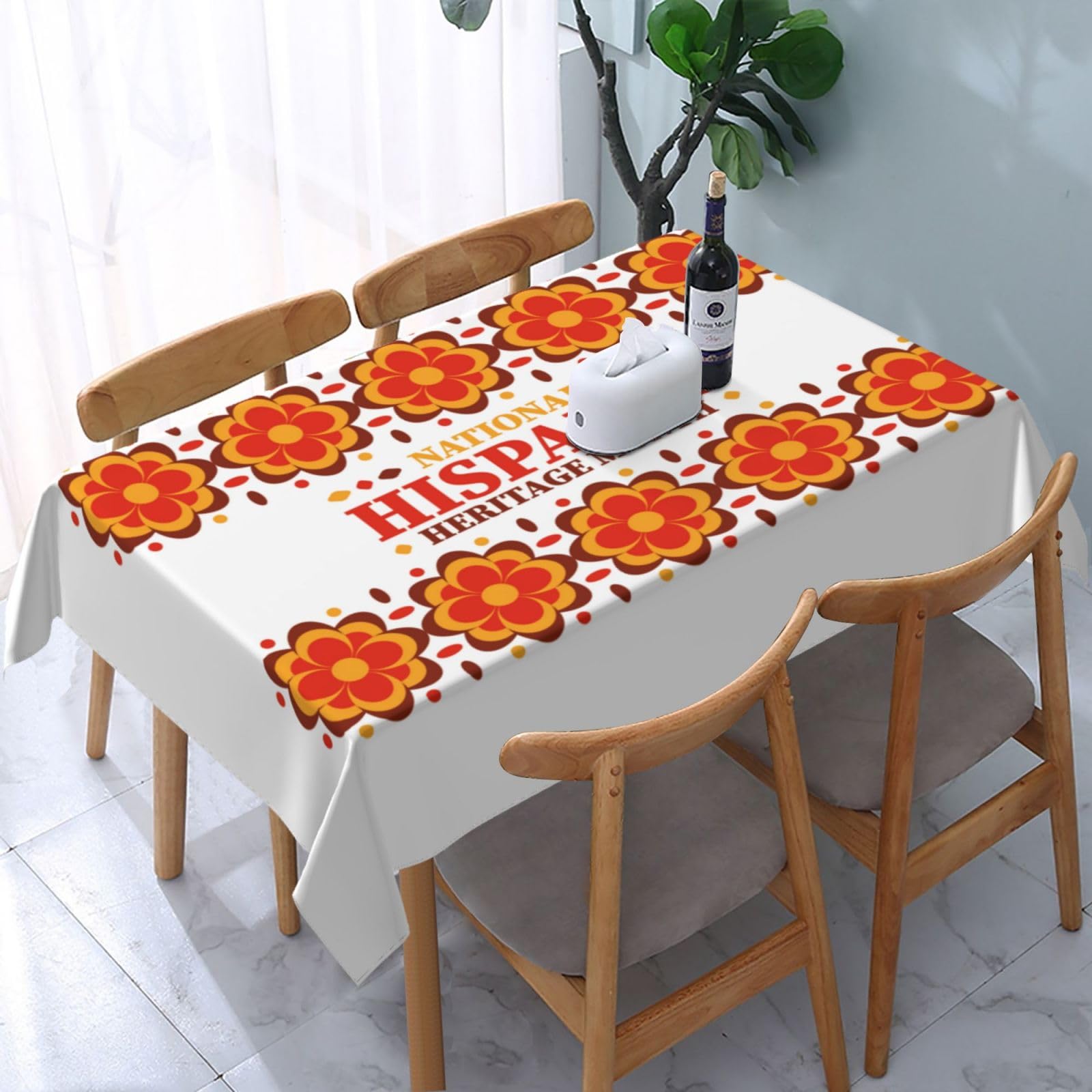 JunHeArt National Hispanic Heritage Month Tablecloth Rectangle Table Cover Washable Table Cloths Decor For Kitchen 54" X 72"