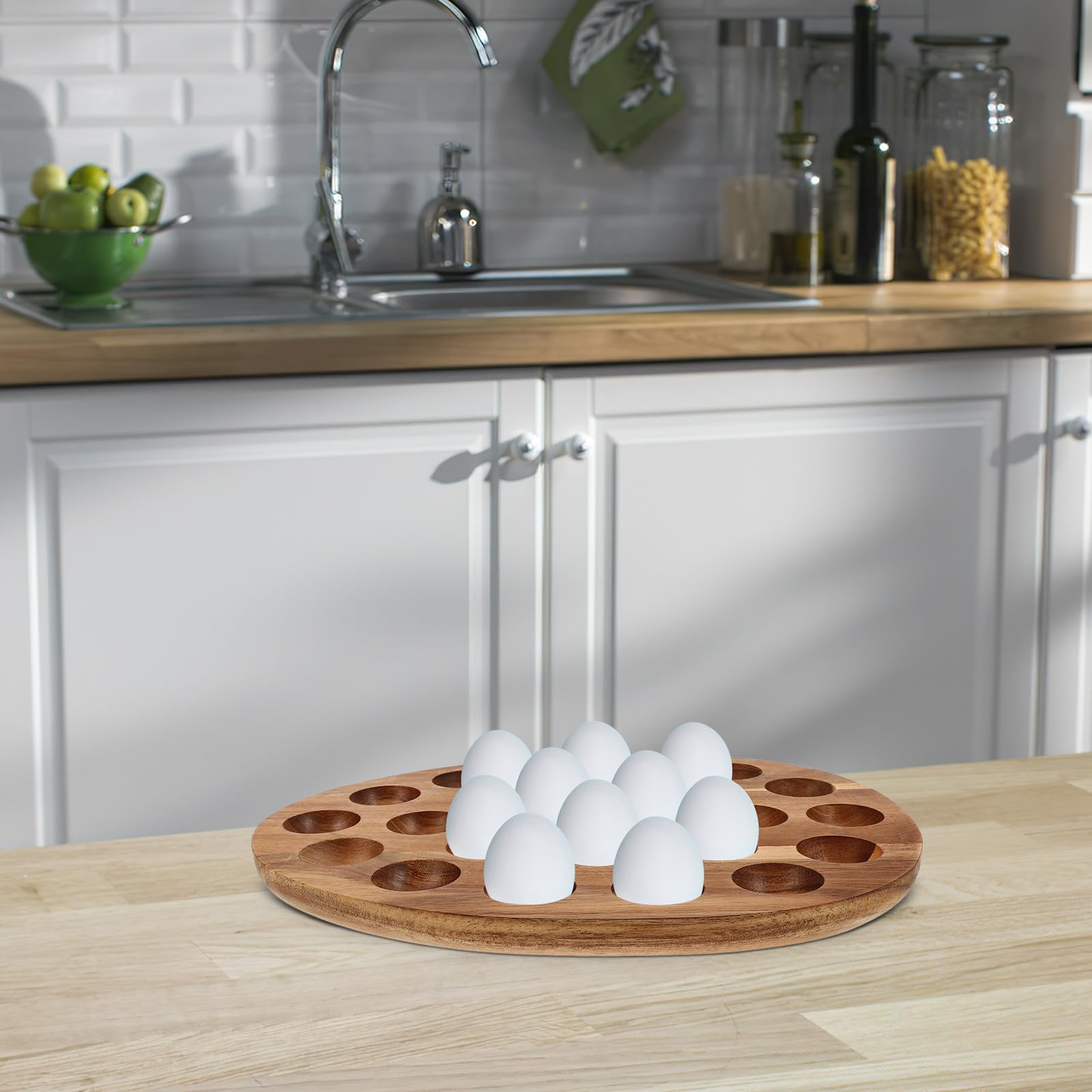 Bandeja para Huevos de Madera Maciza Funcional 24 Espacios Organizador de Cocina Porta Huevos para Refrigerador y Almacenamiento para Uso Doméstico