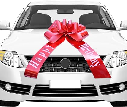 HENGBIRD Big Red Car Bow Giant Happy Birthday Gift Wrapping Car Ribbon Bow Gift Wrapping Bows for New Car, Huge Presents Bows Decoration Red Happy Birthday