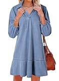 Denim Dress for Women Fashion Fall Casual Babydoll 2025 V Neck 3&sol;4 Puff Sleeve Jean Dresses