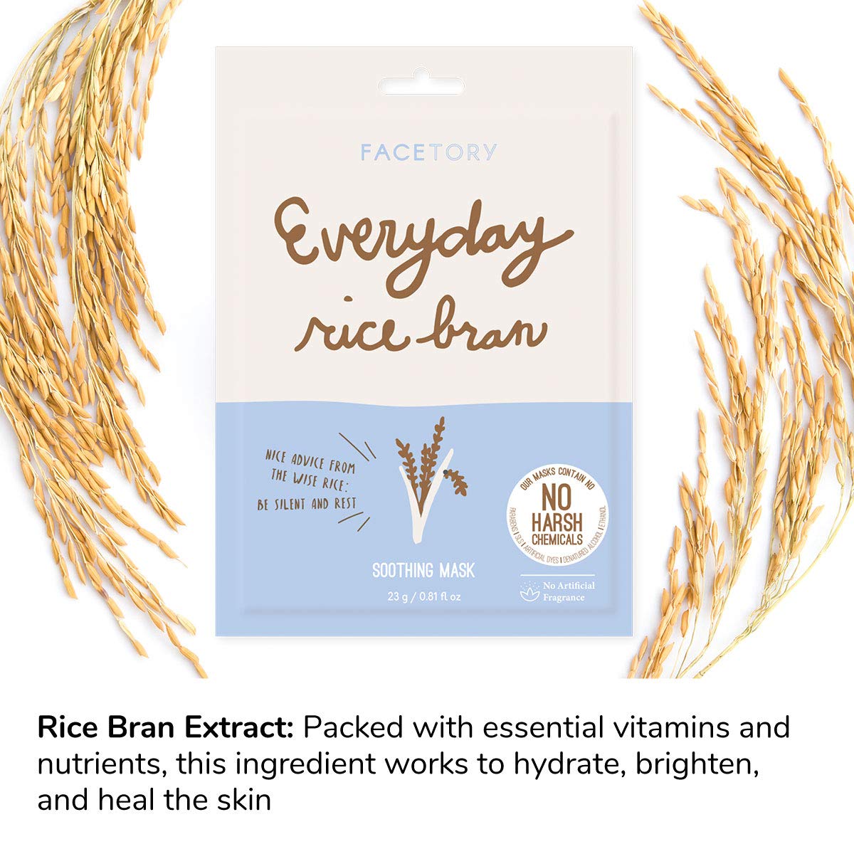 FACETORY K Beauty Face Mask Skin Care - Everyday RICE BRAN Soothing Sheet Mask | Plant-Based Rice Face Mask (10 Pack) - Image 3