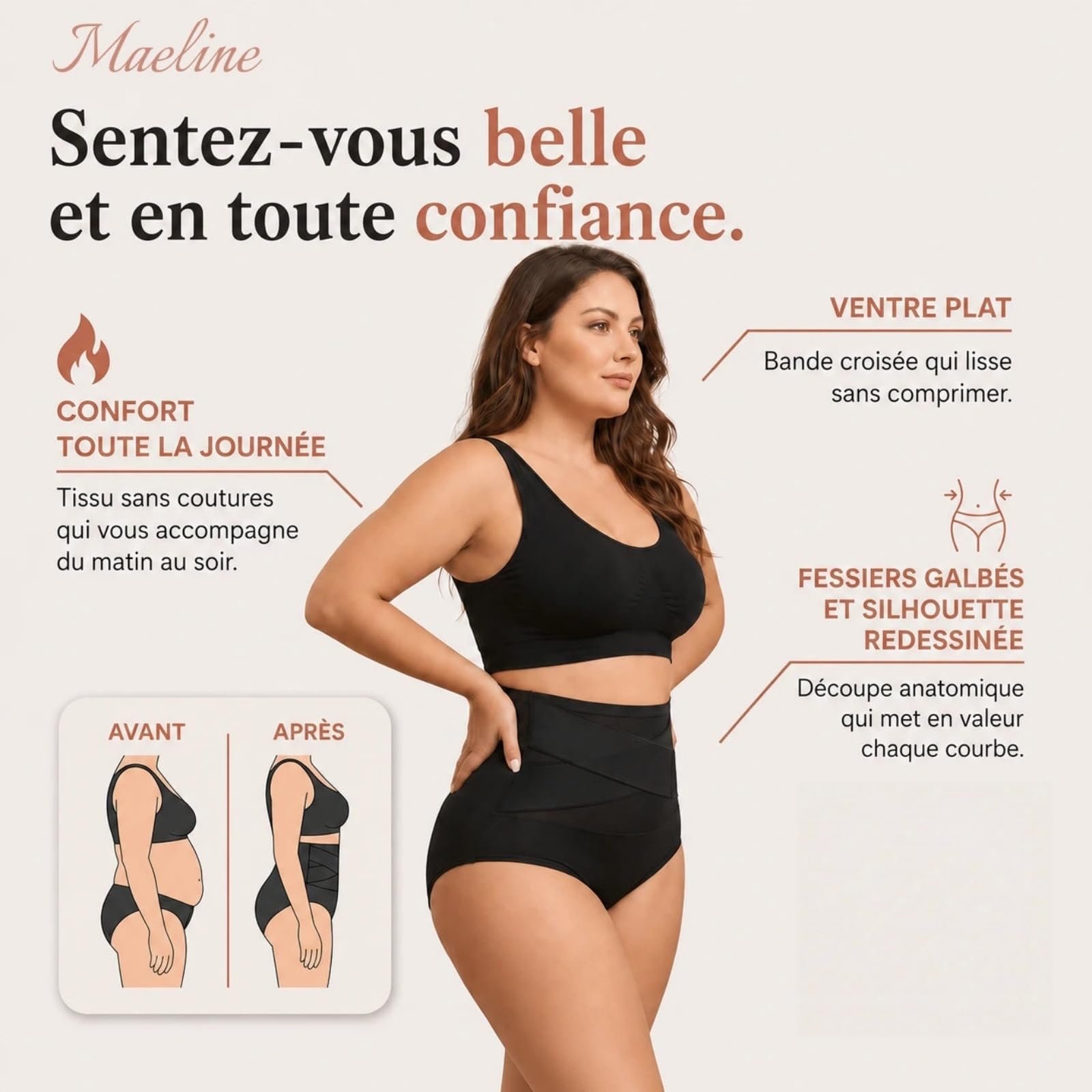 MEIION Maeline Culotte Gainante Taille Haute-Maintien Ventre Plat